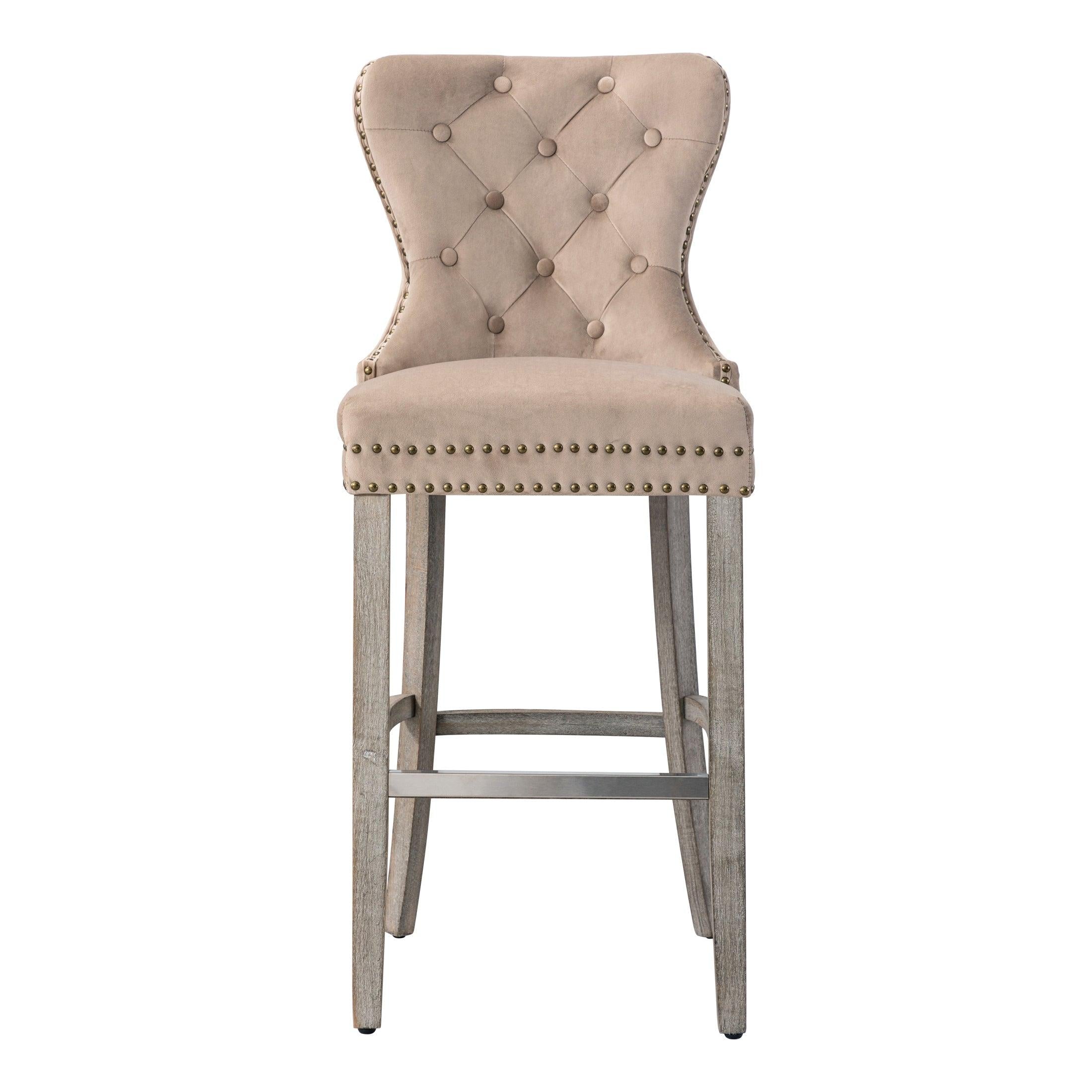 Hank 29" Tufted Velvet Counter Stool, Antique Gray/Velvet Taupe