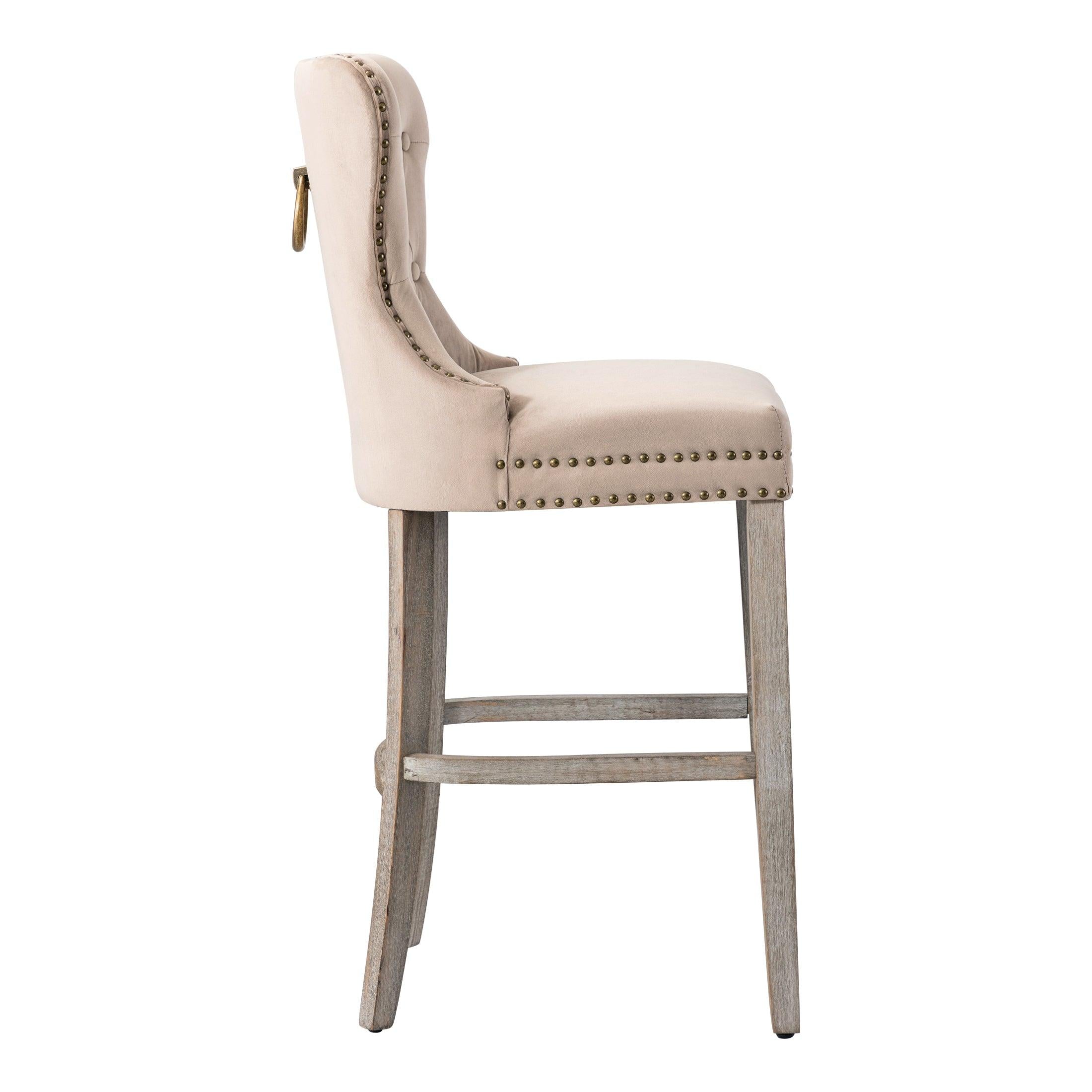 Hank 29" Tufted Velvet Counter Stool, Antique Gray/Velvet Taupe