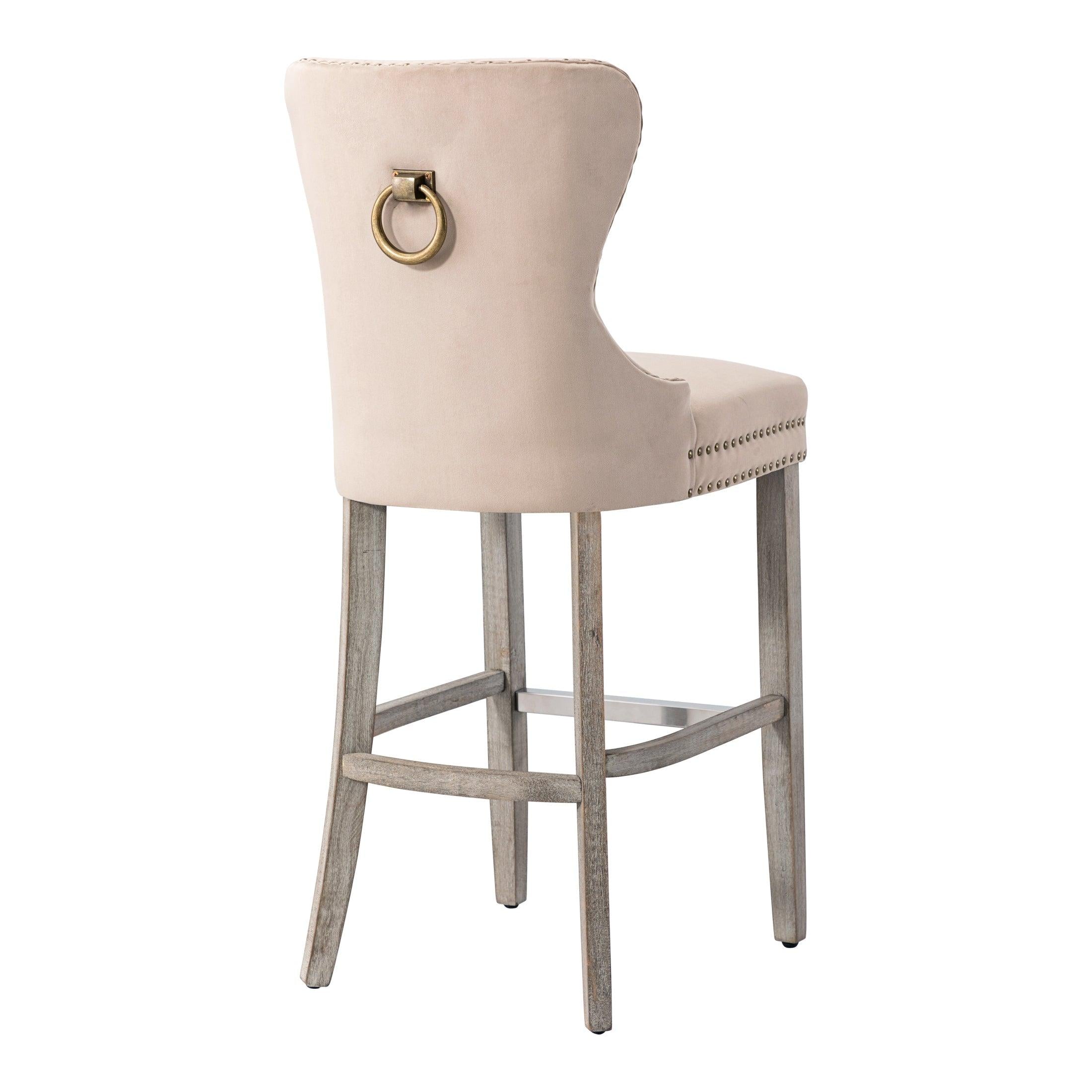 Hank 29" Tufted Velvet Counter Stool, Antique Gray/Velvet Taupe
