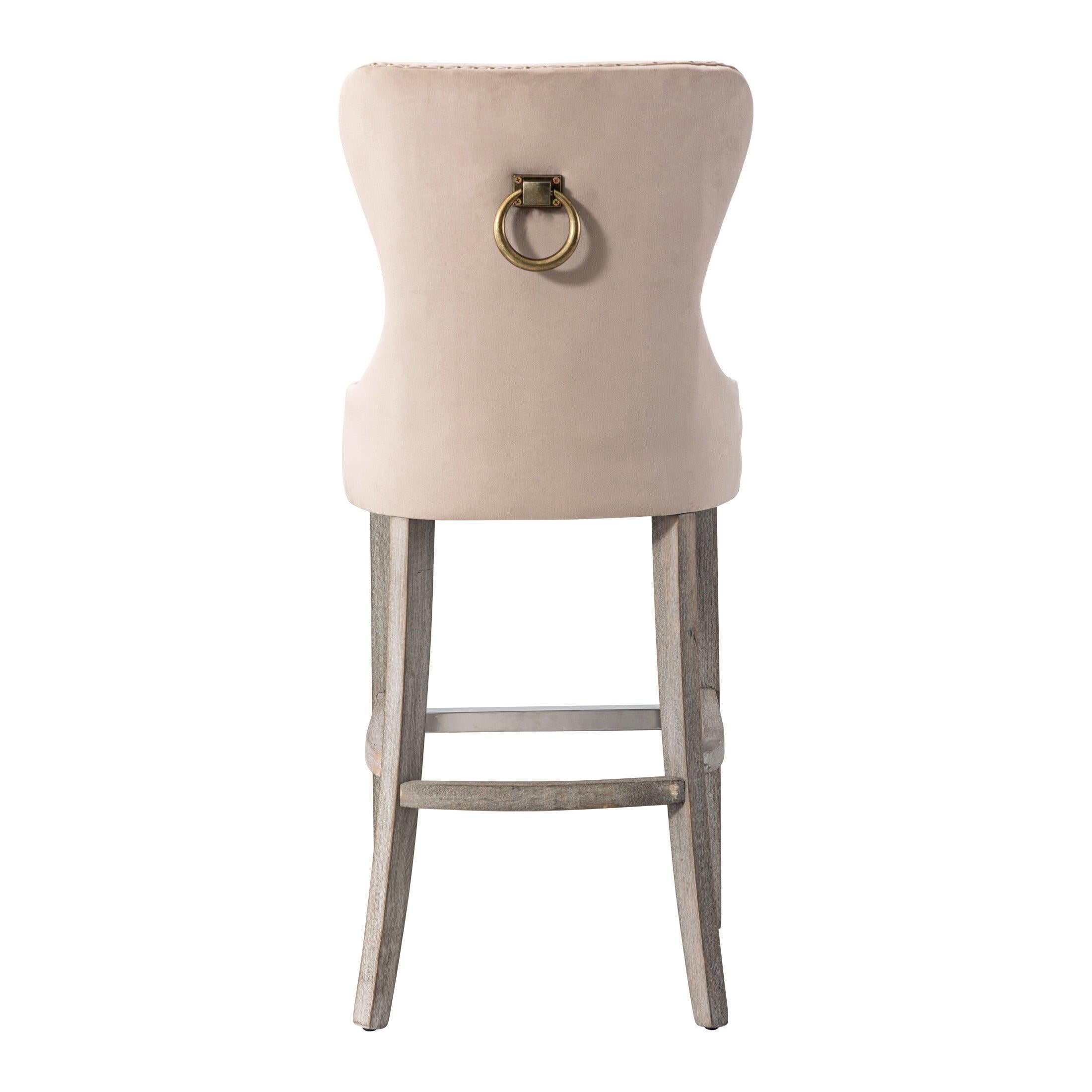 Hank 29" Tufted Velvet Counter Stool, Antique Gray/Velvet Taupe
