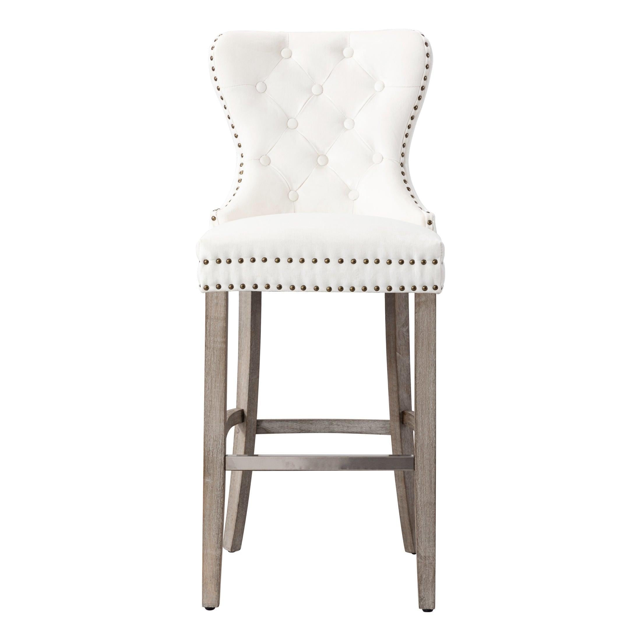 Hank 29" Tufted Velvet Counter Stool, Antique Gray/Velvet Cream