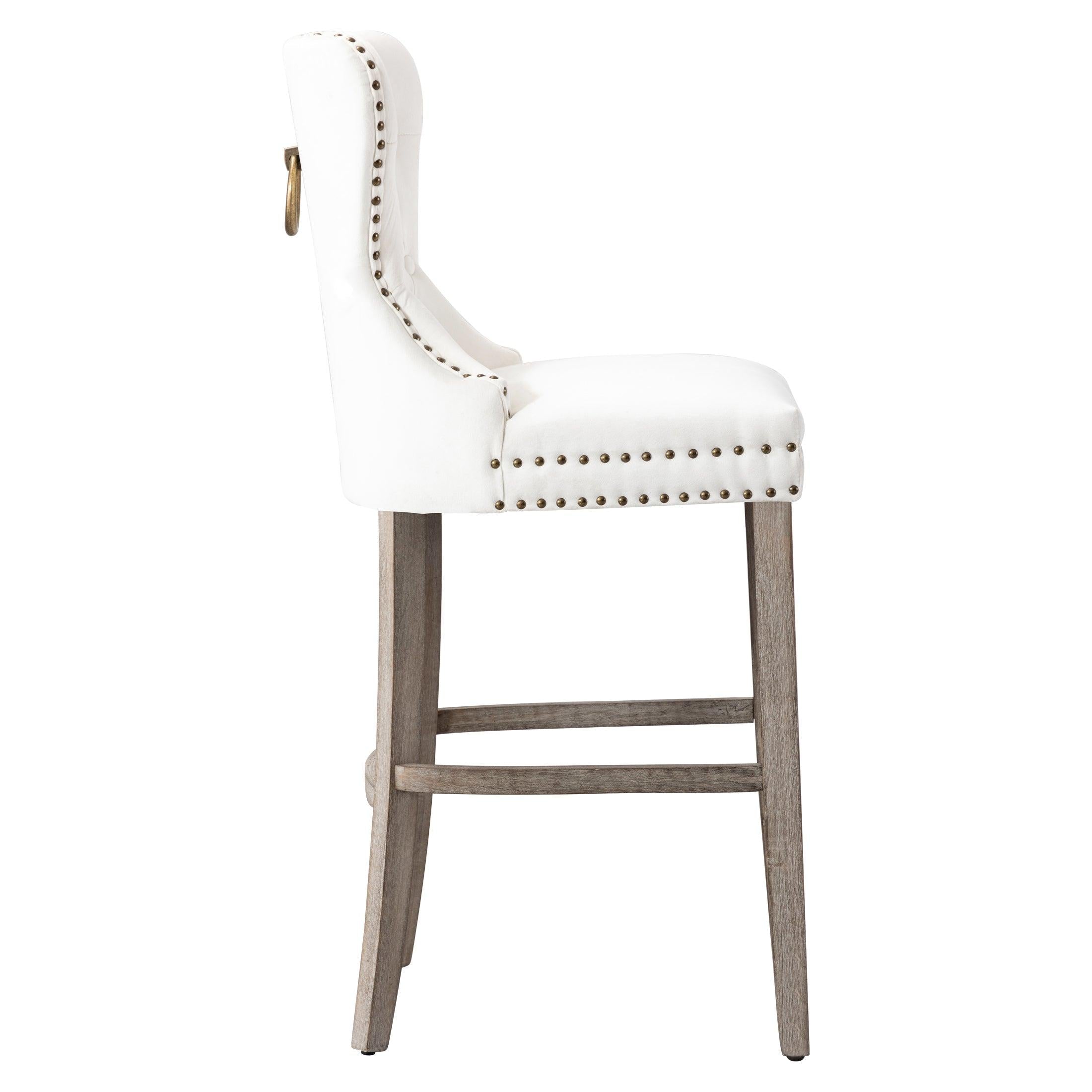 Hank 29" Tufted Velvet Counter Stool, Antique Gray/Velvet Cream