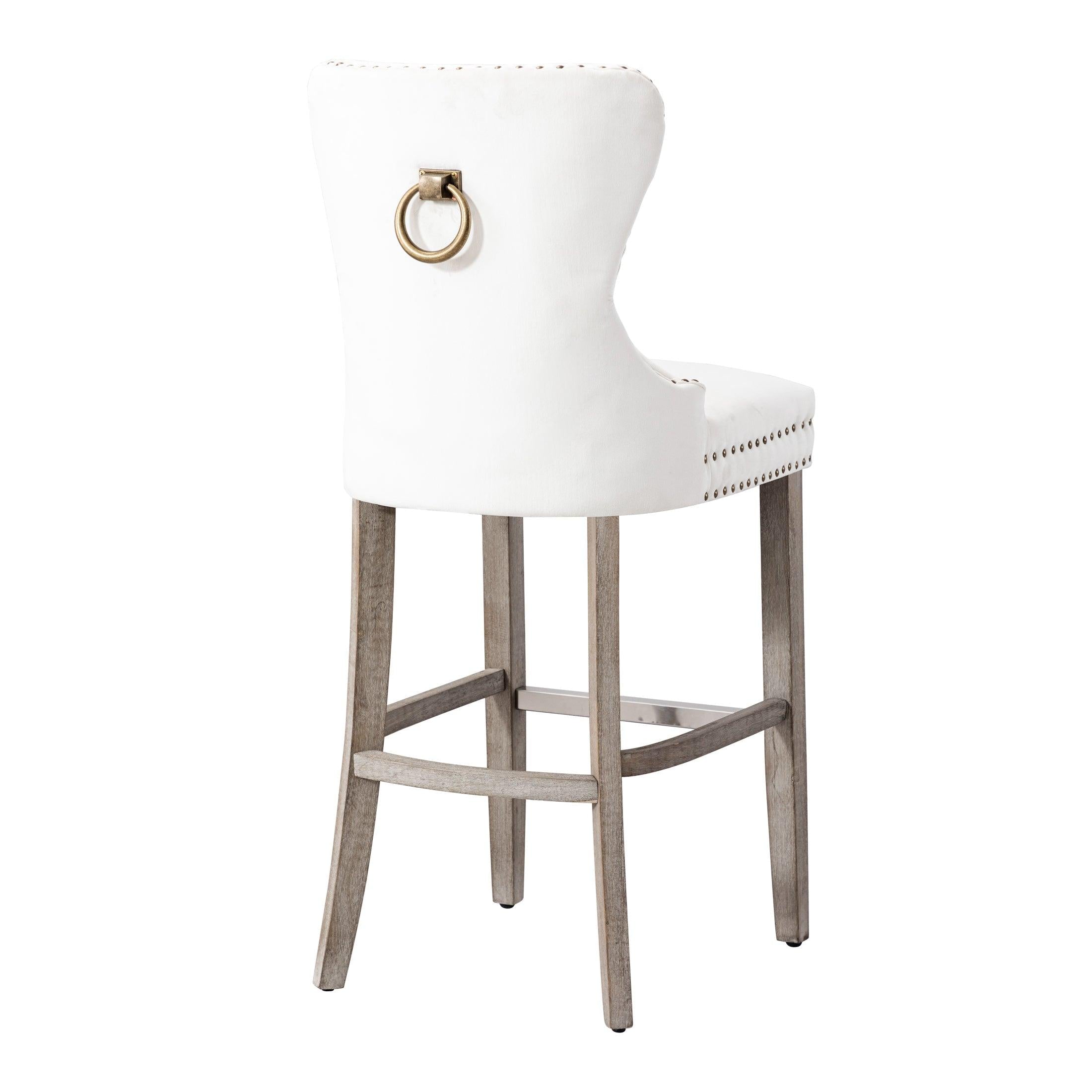 Hank 29" Tufted Velvet Counter Stool, Antique Gray/Velvet Cream