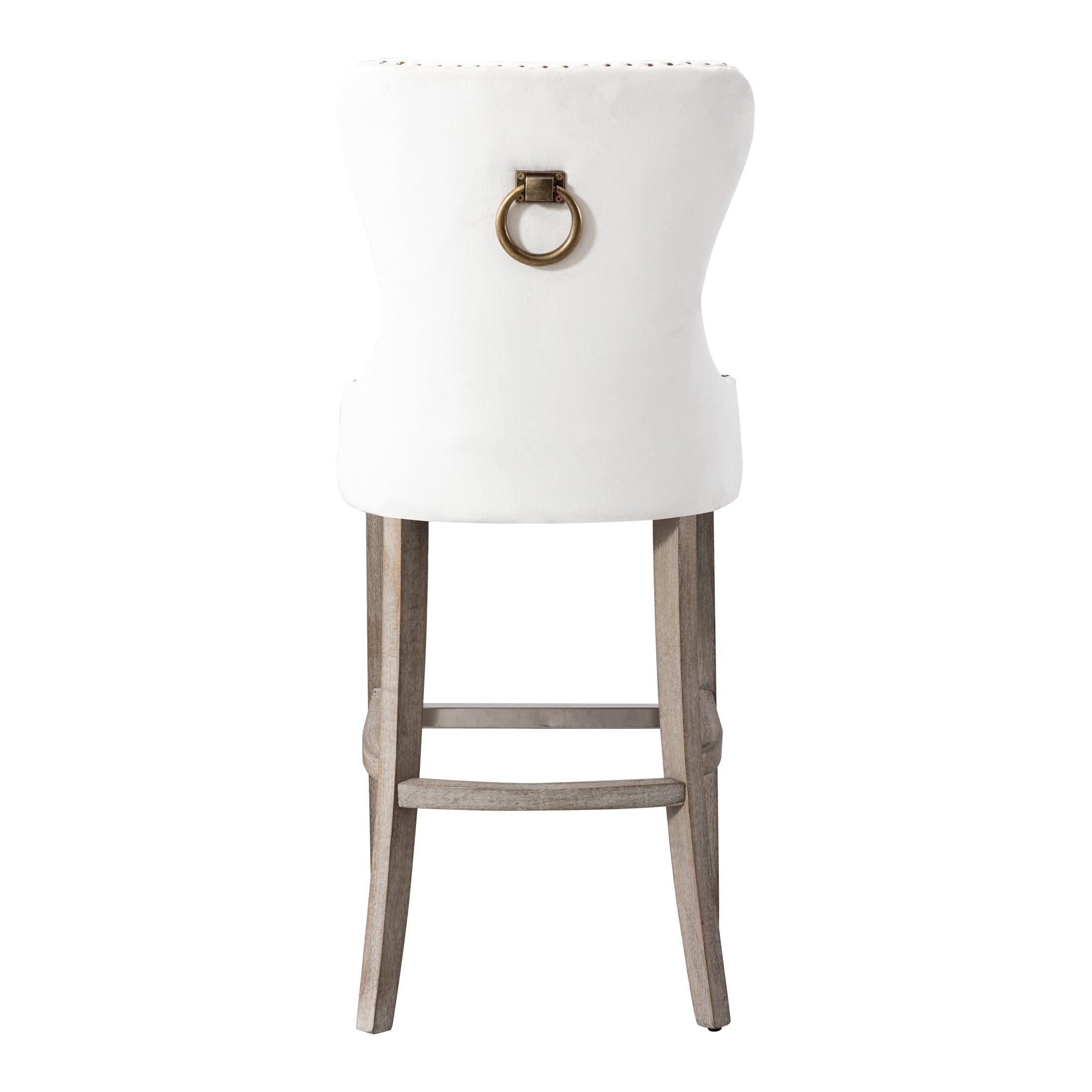 Hank 29" Tufted Velvet Counter Stool, Antique Gray/Velvet Cream
