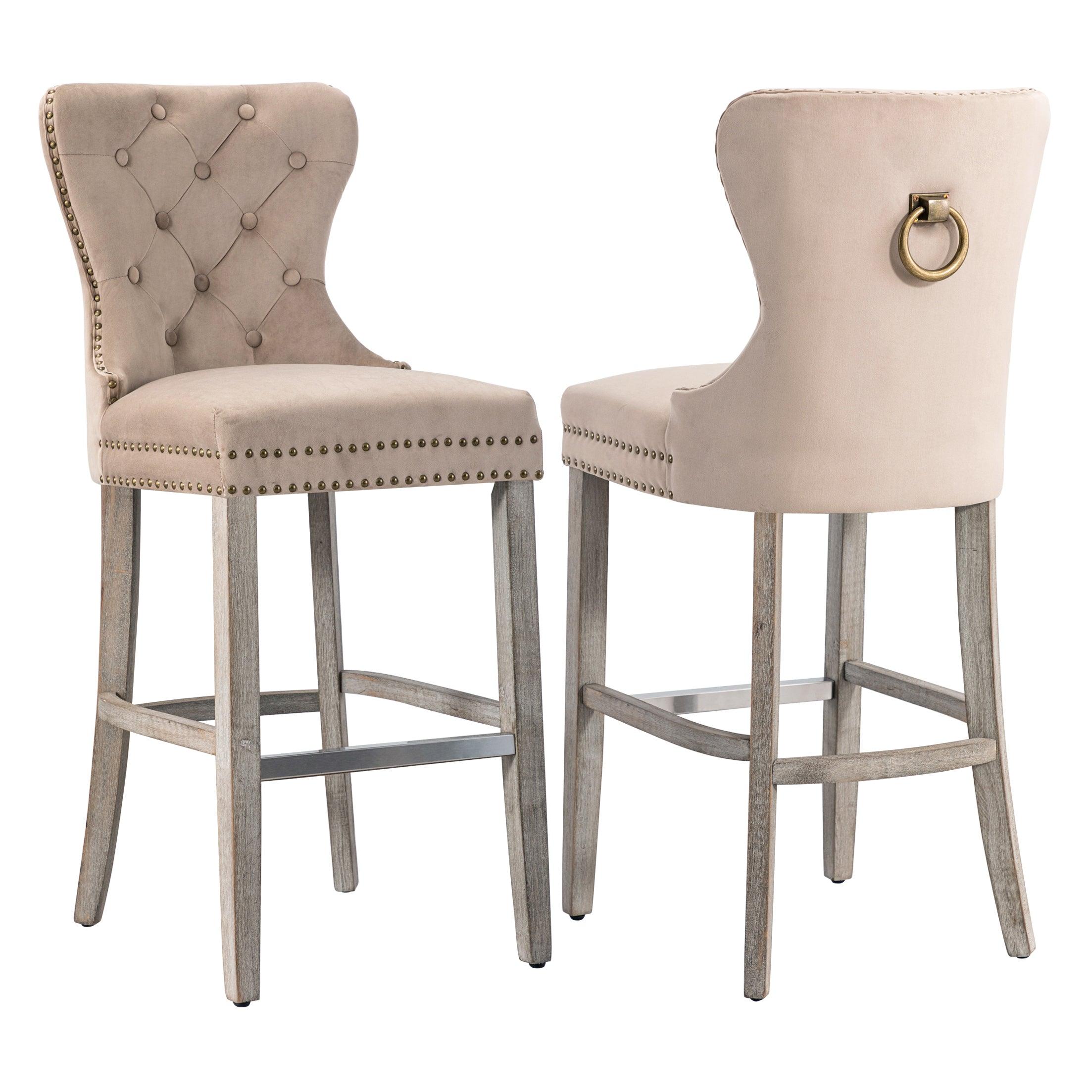 Hank 29" Tufted Velvet Counter Stool (Set of 2) Antique Gray/Velvet Taupe