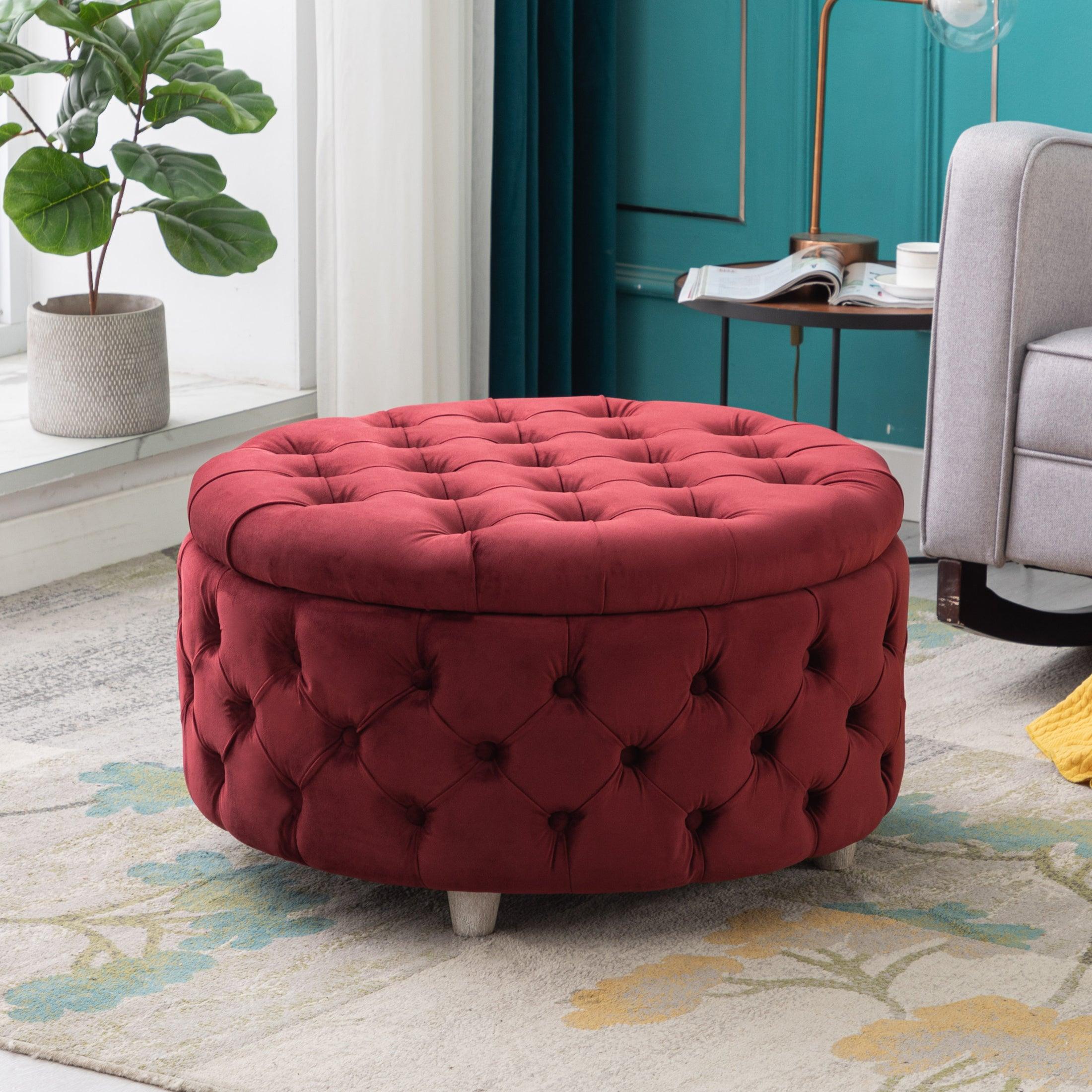 Costaelm Hank Round 29.5 inch Velvet Tufted Storage Ottoman Gray