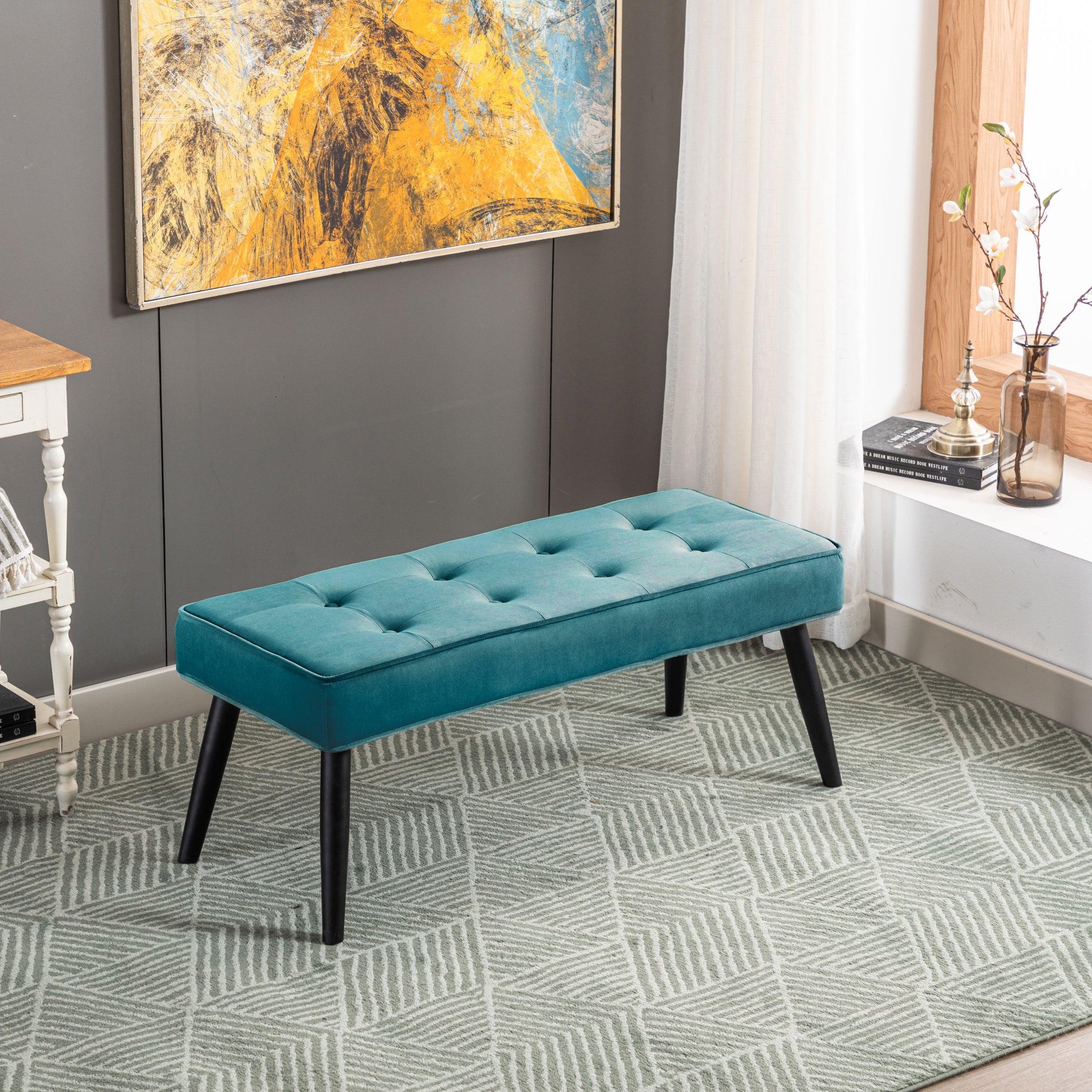 Modern Velvet Upholstered Ottoman Bench Seat with Black Legs Pink