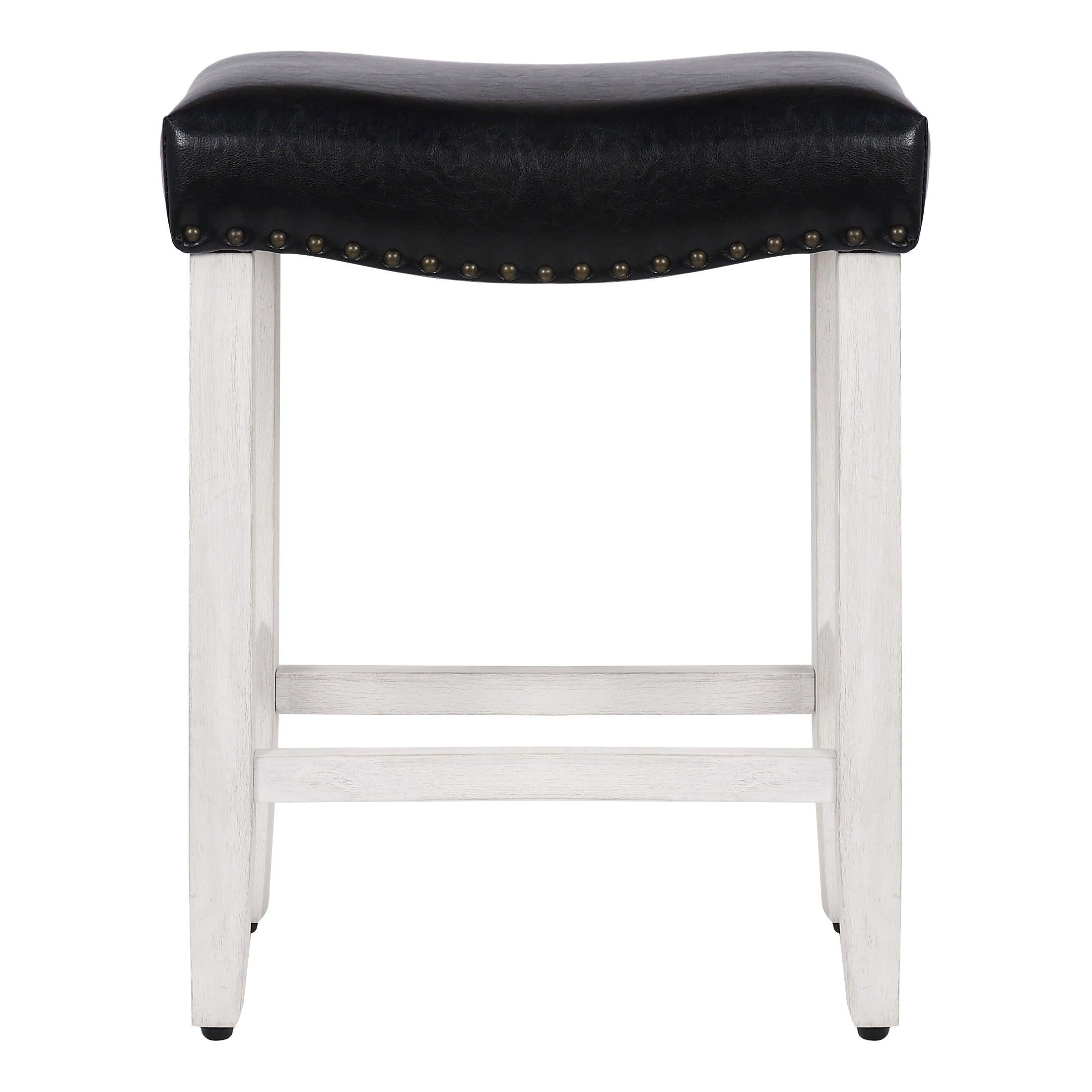 Costaelm 24" Inch Upholstered Saddle Seat Bar Stool (Set of 2), Antique White/Leather