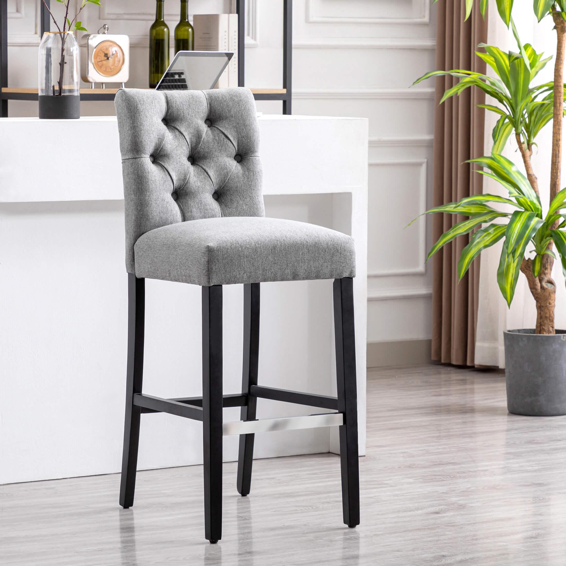 Jameson 29" Linen Fabric Tufted Upholstered Bar Stool Black-Costaelm