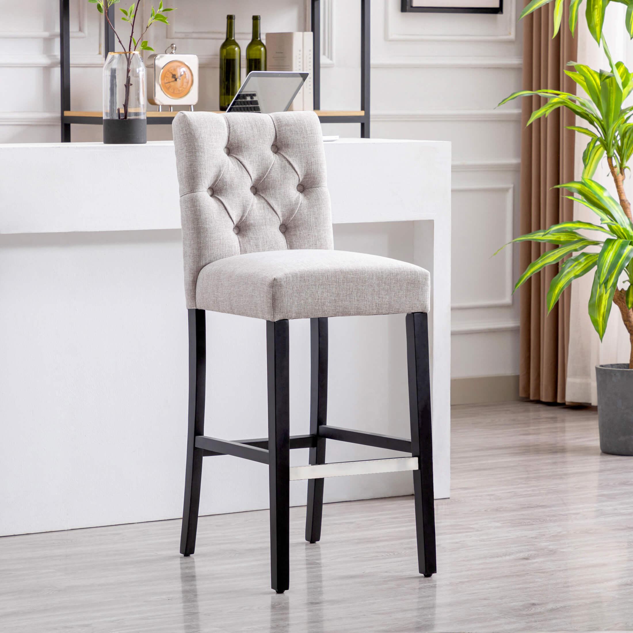 Jameson 29" Linen Fabric Tufted Upholstered Bar Stool Black-Costaelm