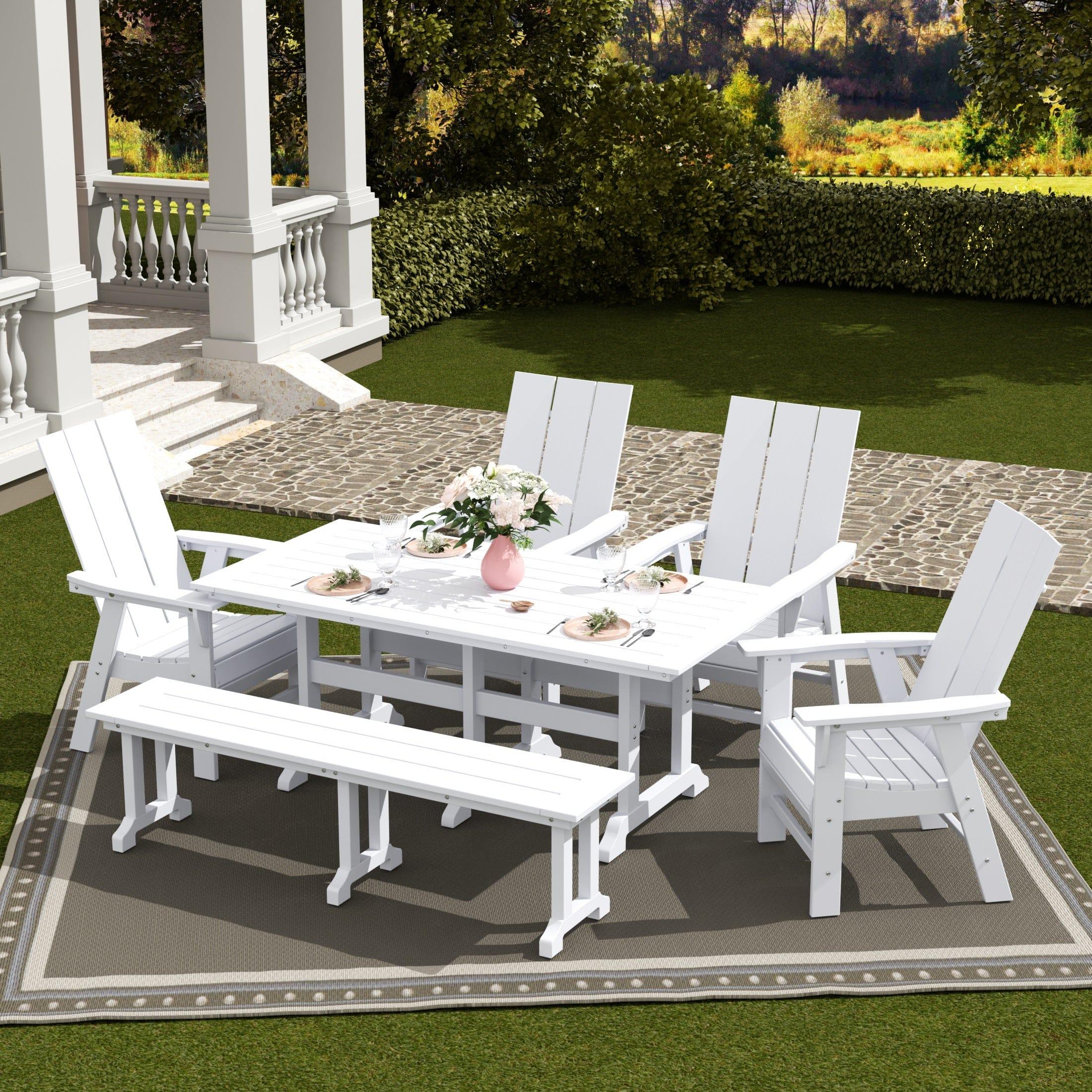 Palms 6 Piece Dining Table Modern Adirondack Chair and Bench Set - Costaelm
