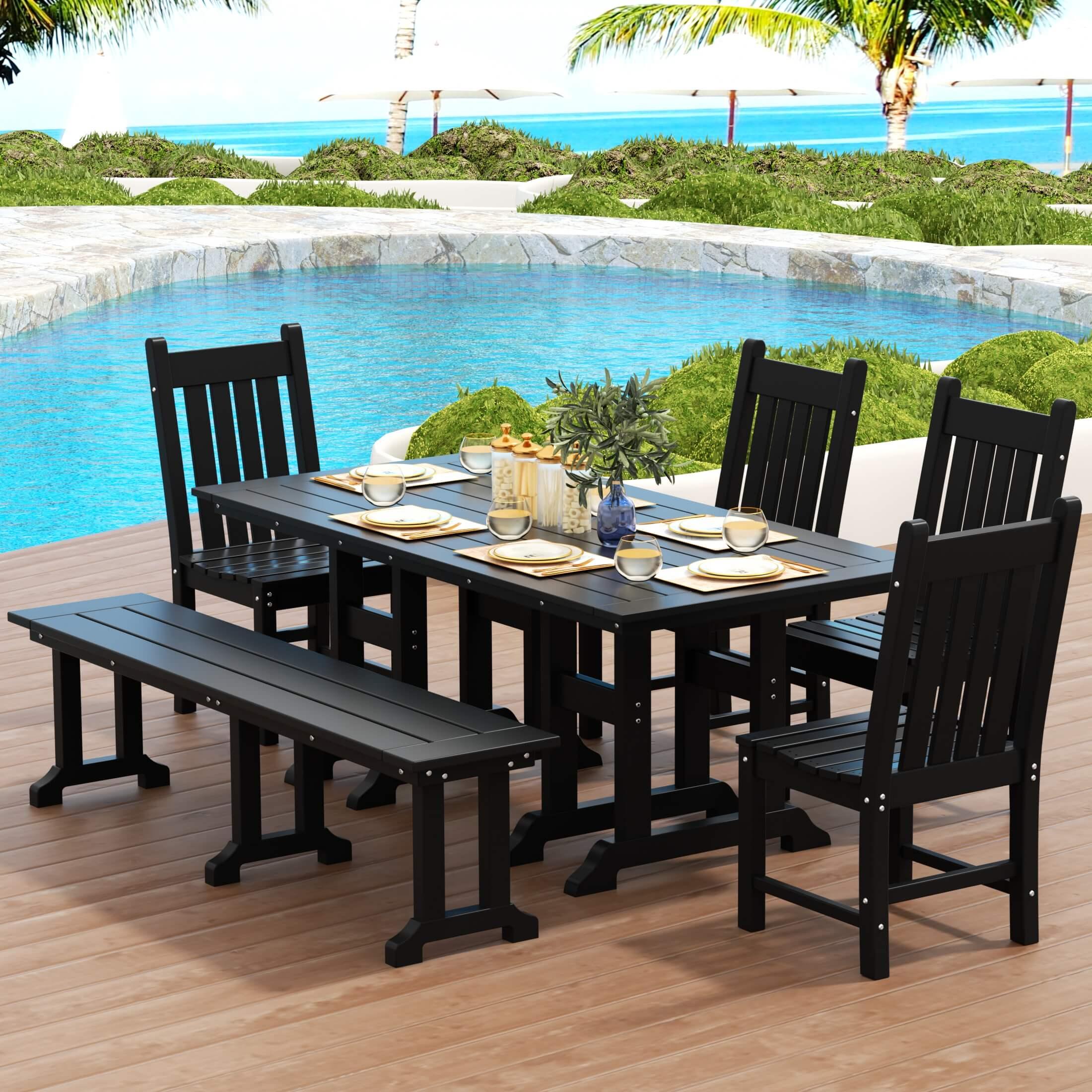 Paradise 6-Piece Dining Table Chair Set with Bench-Costaelm