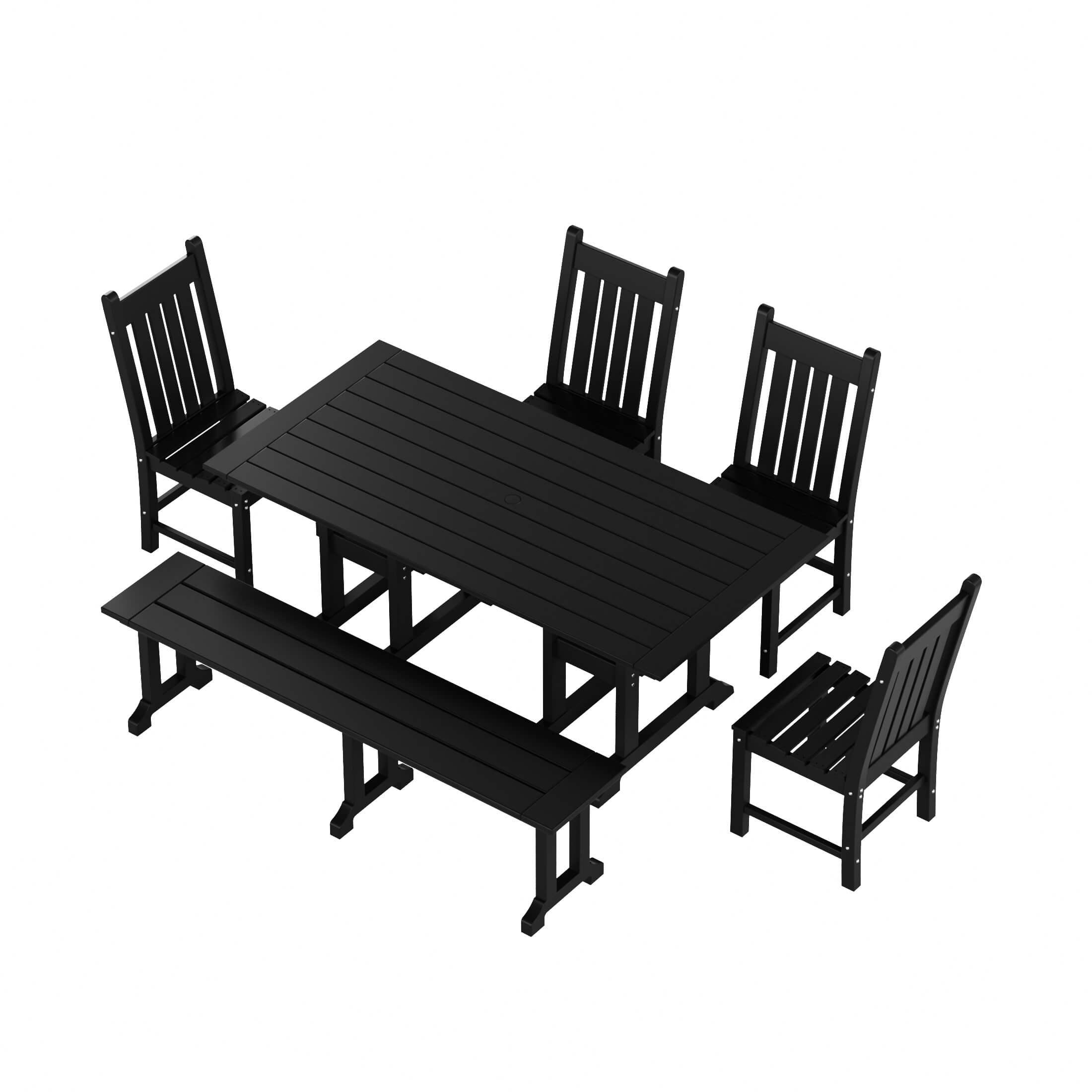 Paradise 6-Piece Dining Table Chair Set with Dining Bench - Costaelm