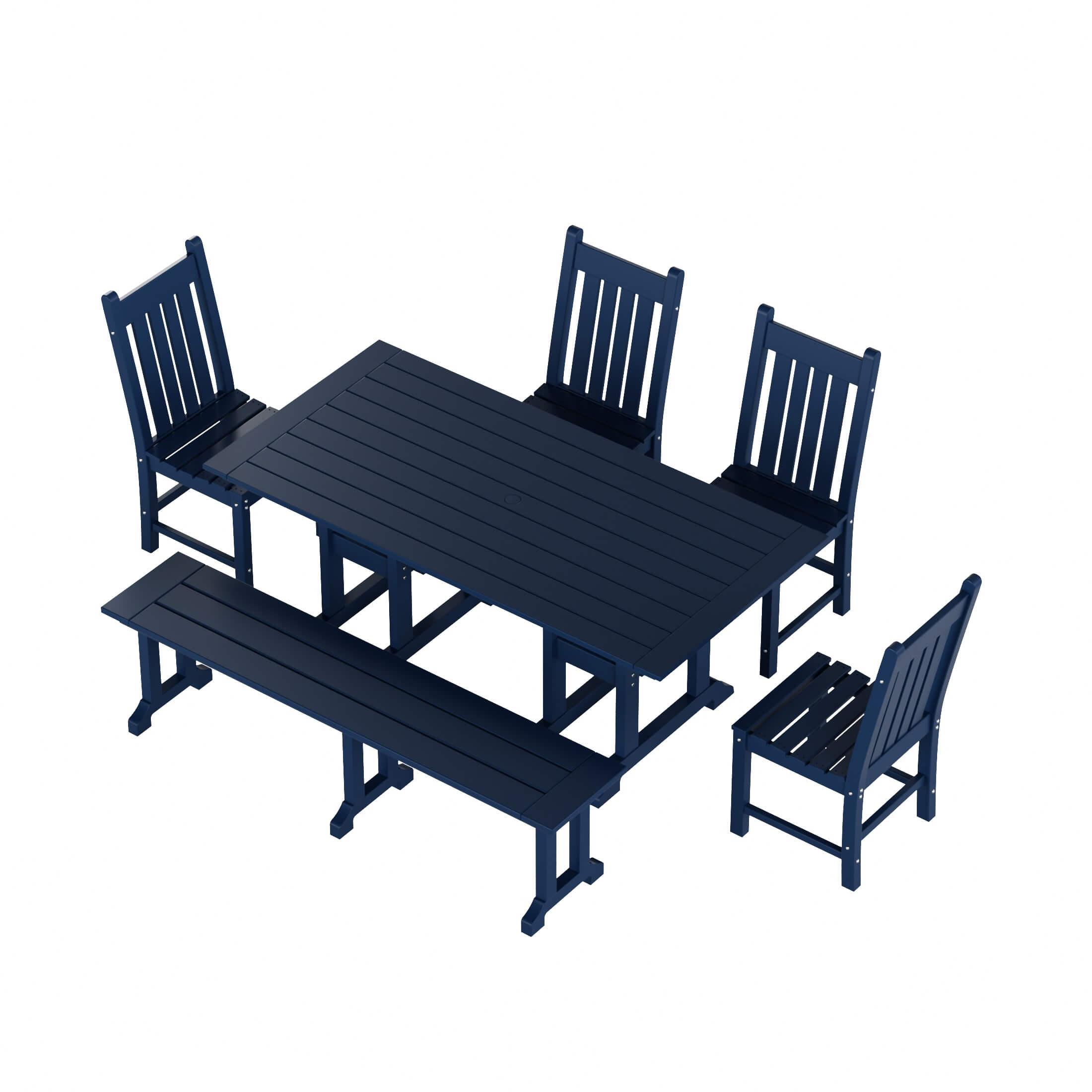 Paradise 6-Piece Dining Table Chair Set with Dining Bench - Costaelm