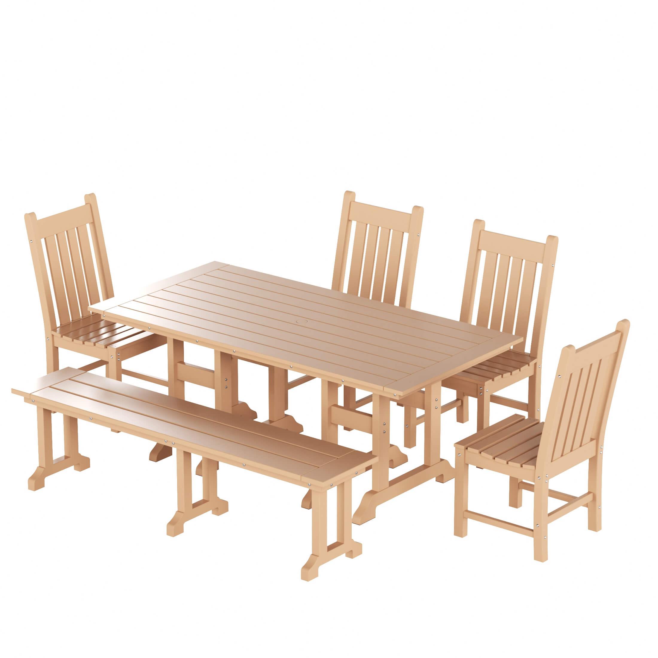 Paradise 6-Piece Dining Table Chair Set with Dining Bench - Costaelm