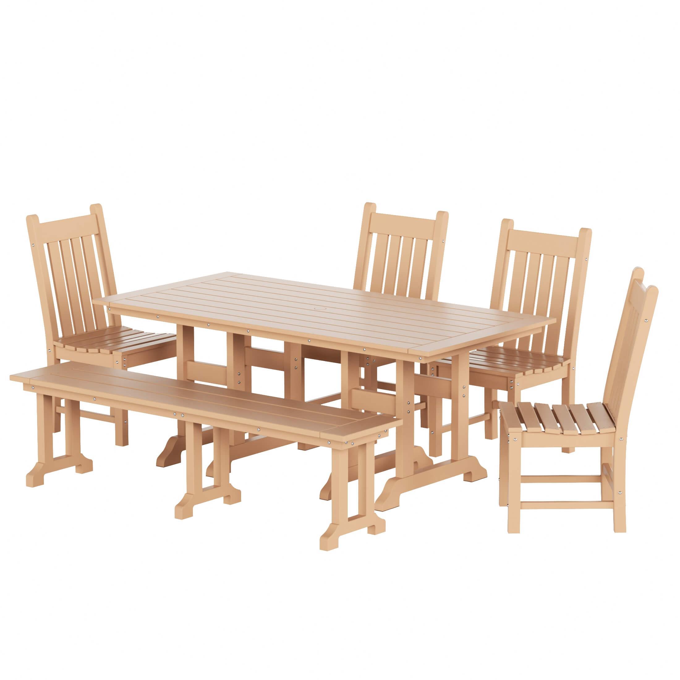 Paradise 6-Piece Dining Table Chair Set with Dining Bench - Costaelm