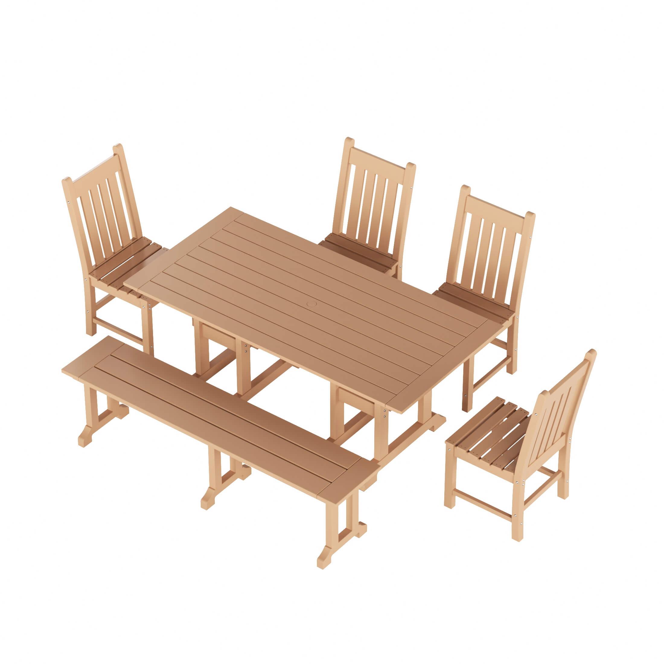 Paradise 6-Piece Dining Table Chair Set with Dining Bench - Costaelm