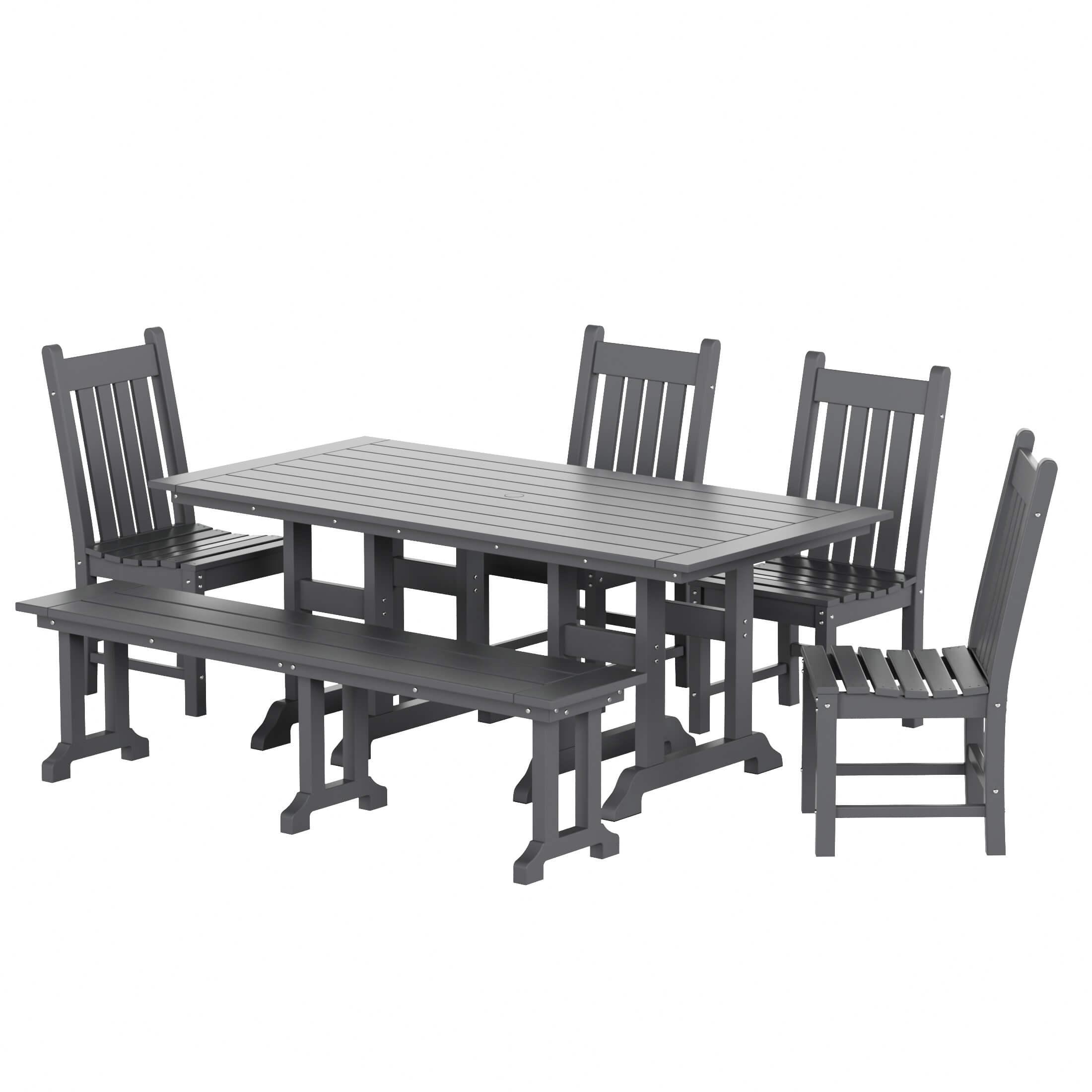 Paradise 6-Piece Dining Table Chair Set with Dining Bench - Costaelm