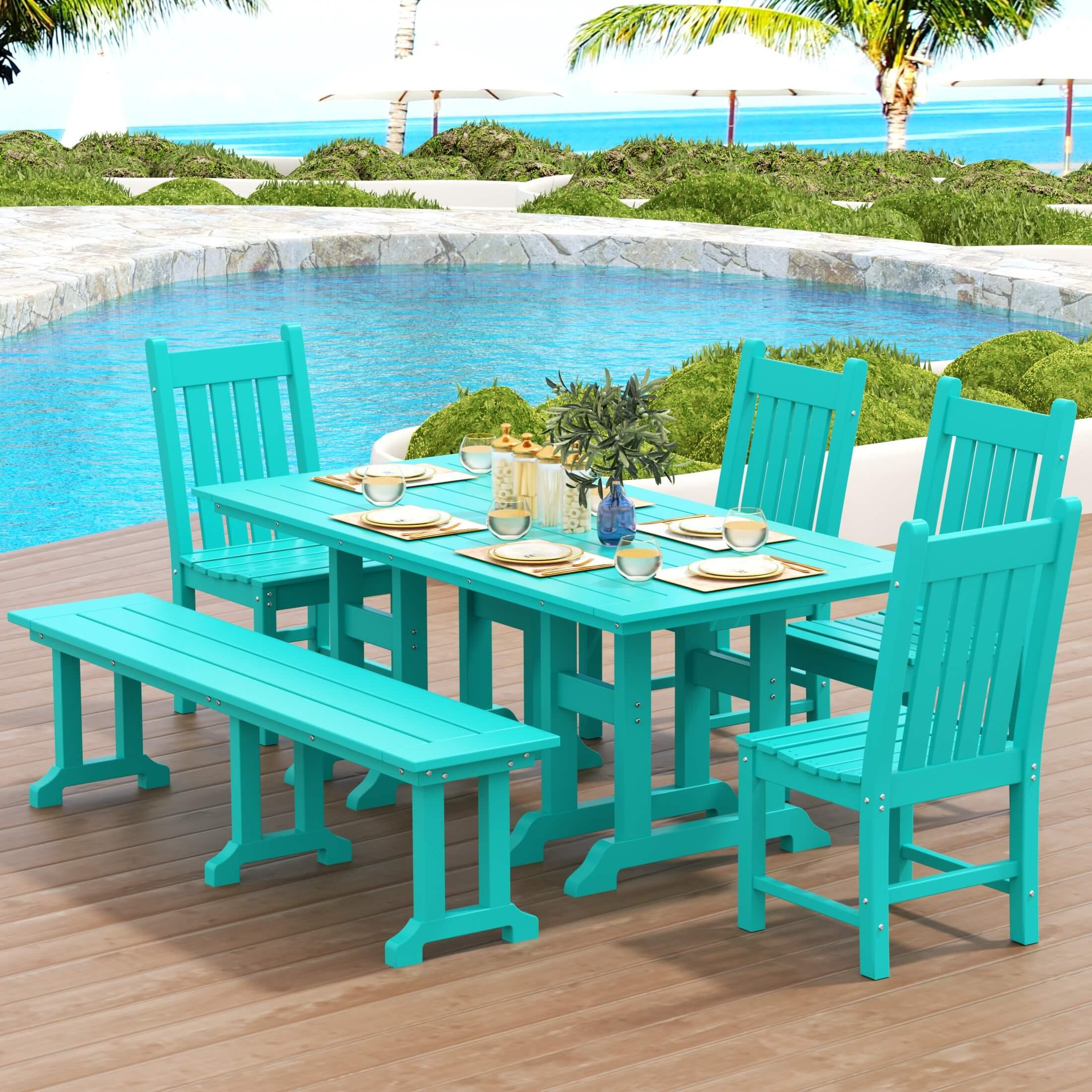 Paradise 6-Piece Dining Table Chair Set with Bench-Costaelm