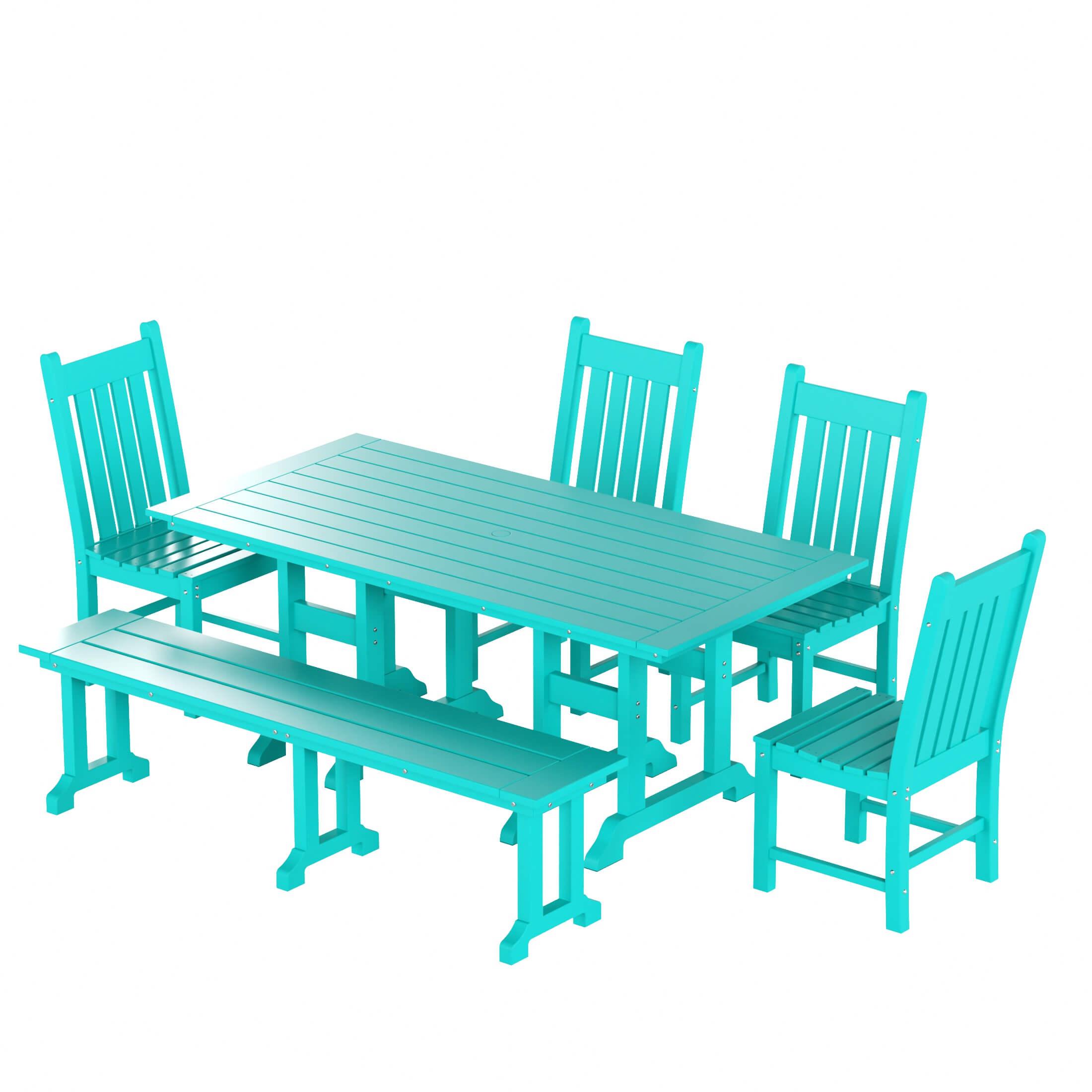 Paradise 6-Piece Dining Table Chair Set with Dining Bench - Costaelm