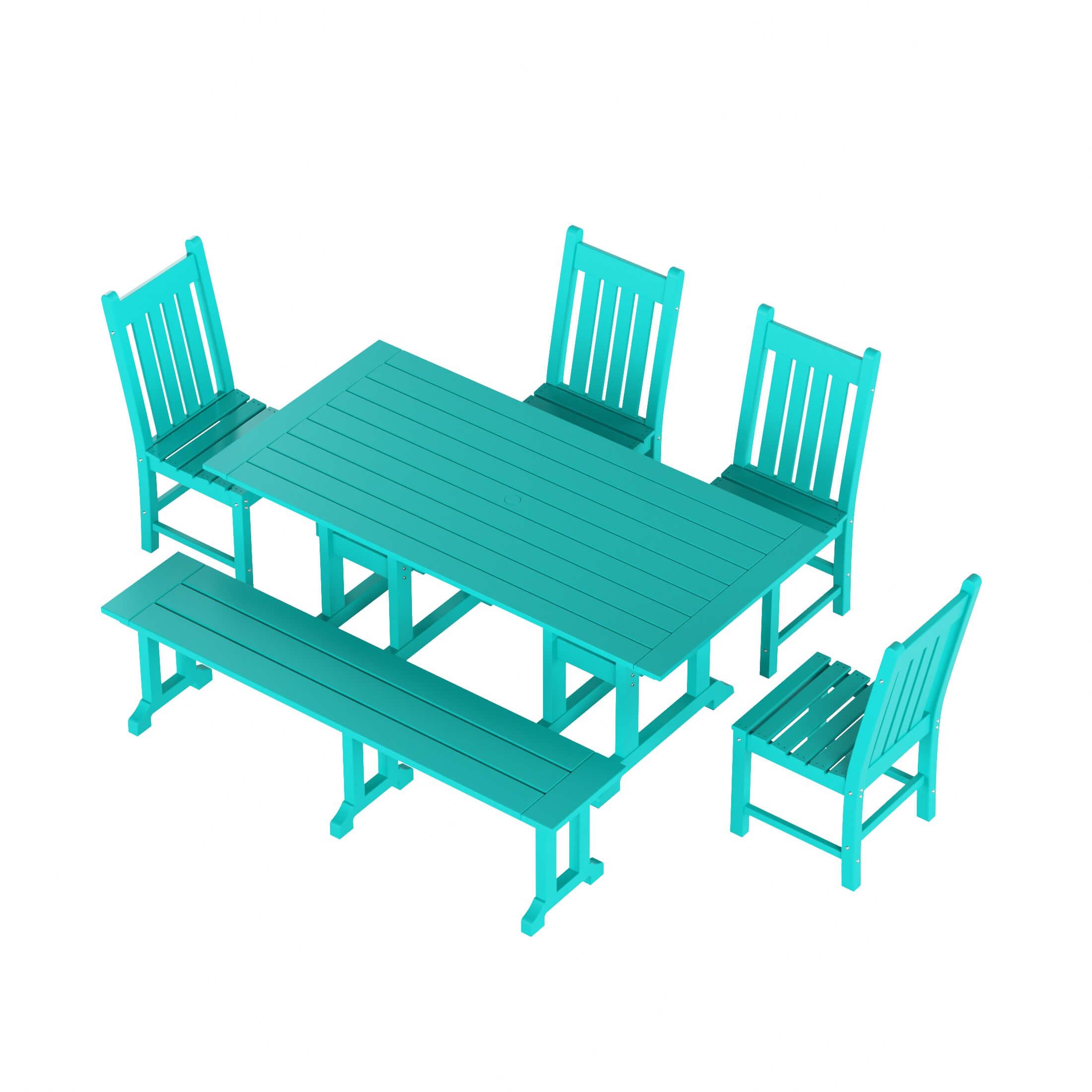 Paradise 6-Piece Dining Table Chair Set with Dining Bench - Costaelm