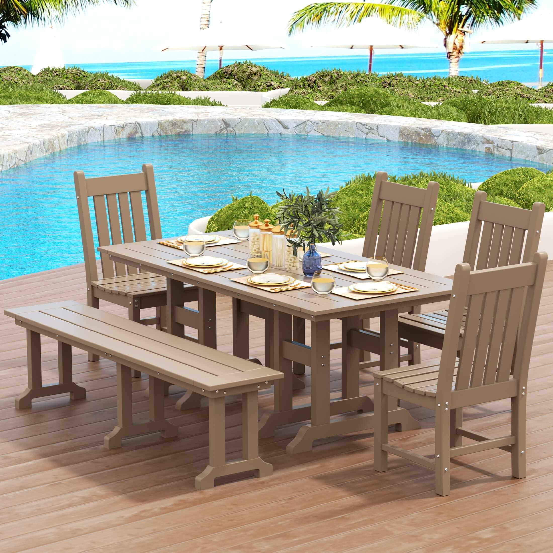 Paradise 6-Piece Dining Table Chair Set with Bench-Costaelm