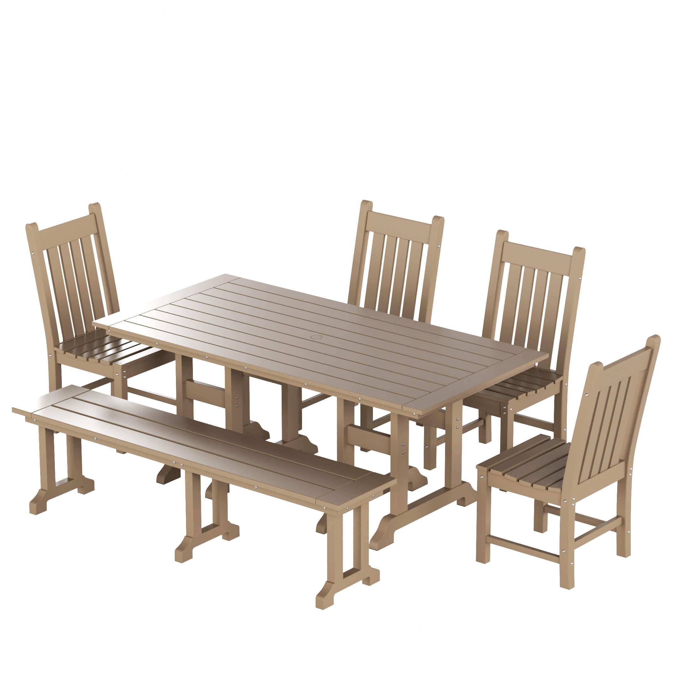Paradise 6-Piece Dining Table Chair Set with Dining Bench - Costaelm
