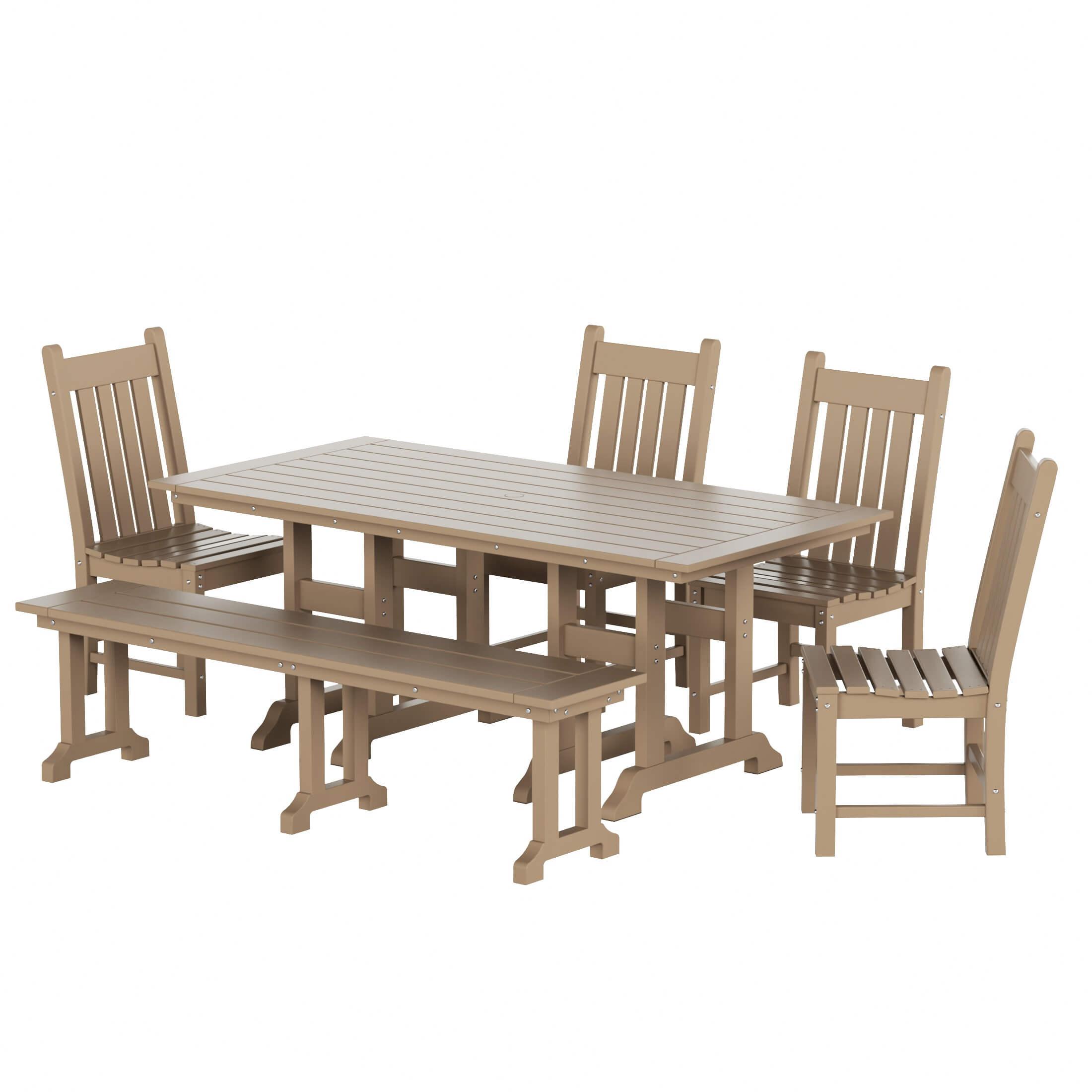 Paradise 6-Piece Dining Table Chair Set with Dining Bench - Costaelm