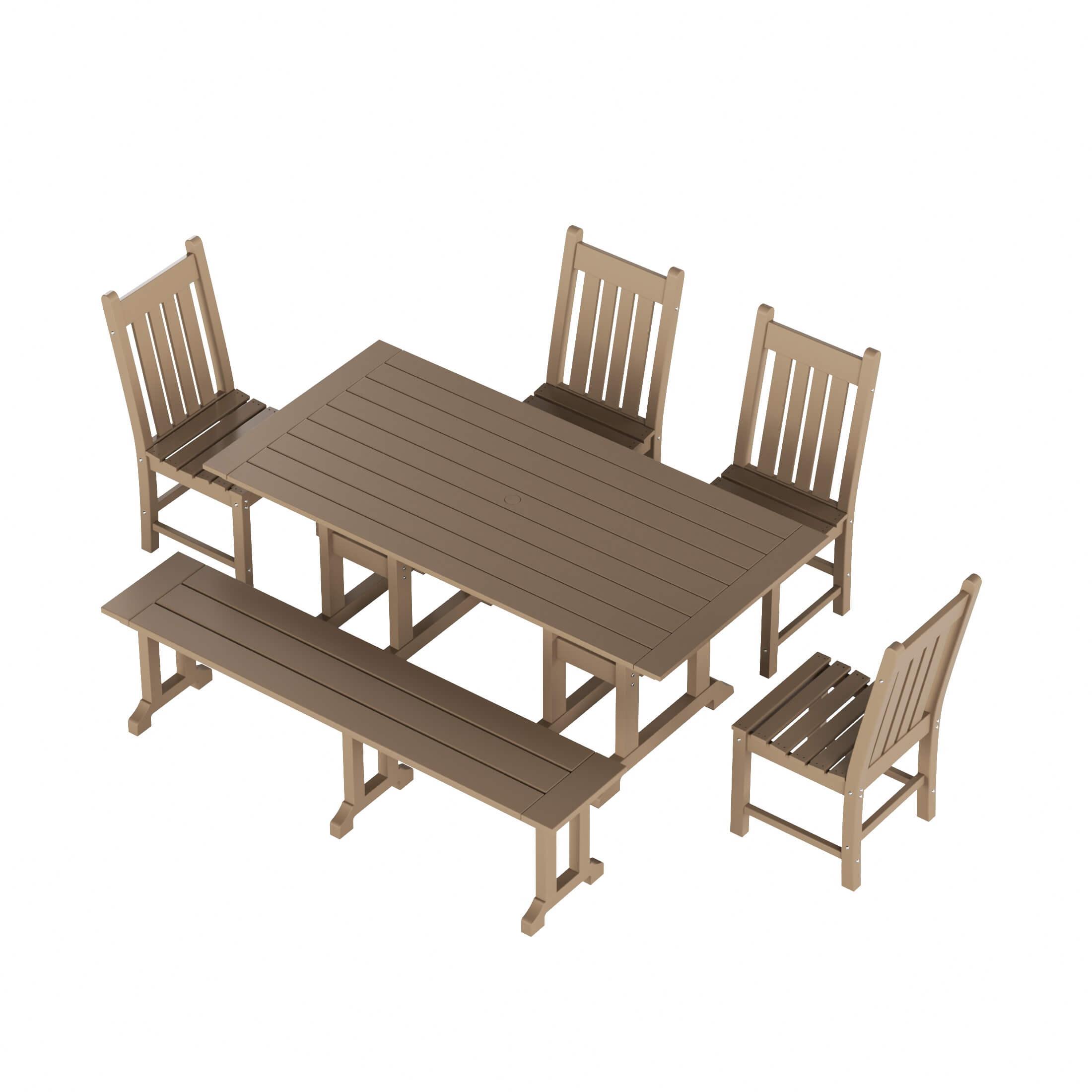 Paradise 6-Piece Dining Table Chair Set with Dining Bench - Costaelm