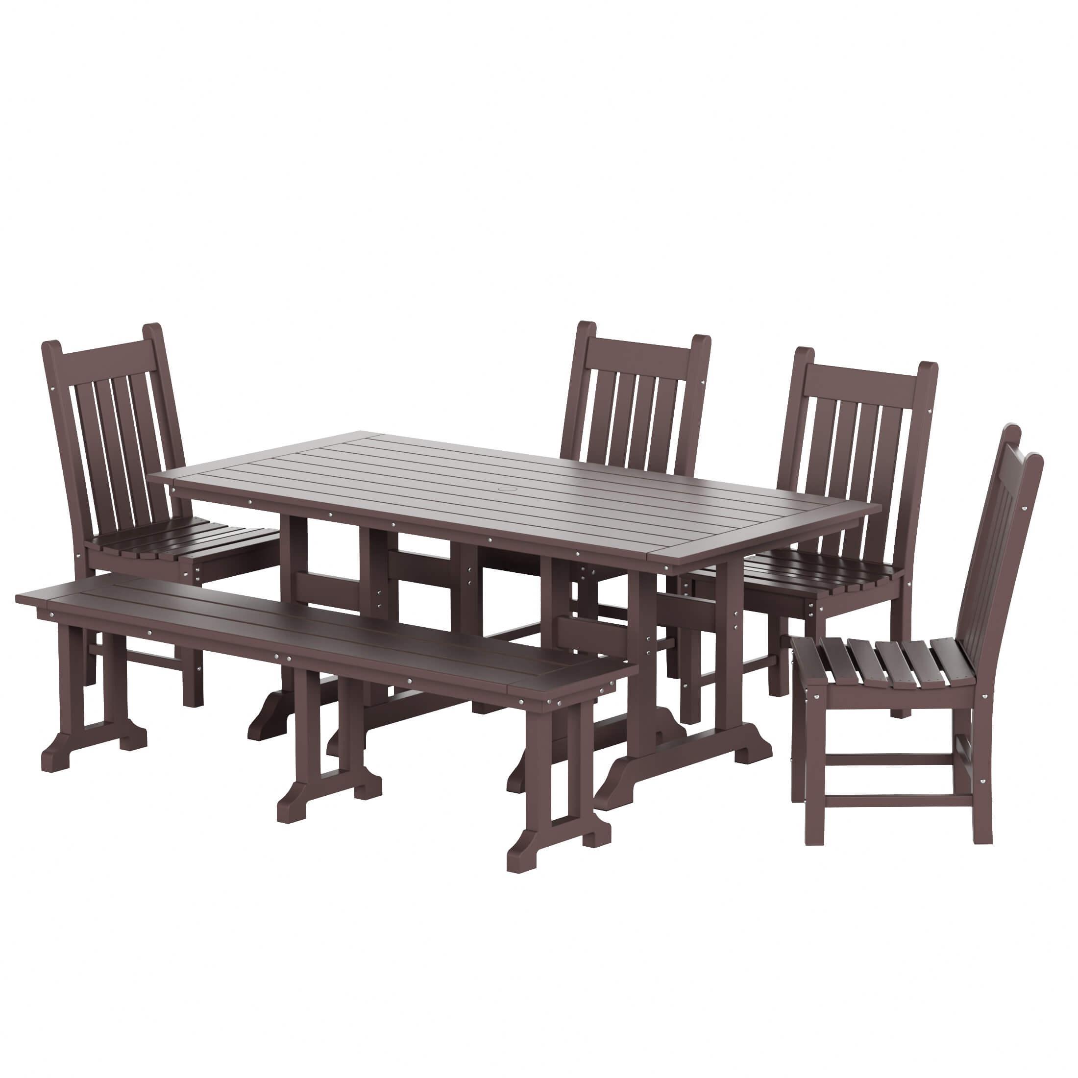 Paradise 6-Piece Dining Table Chair Set with Dining Bench - Costaelm