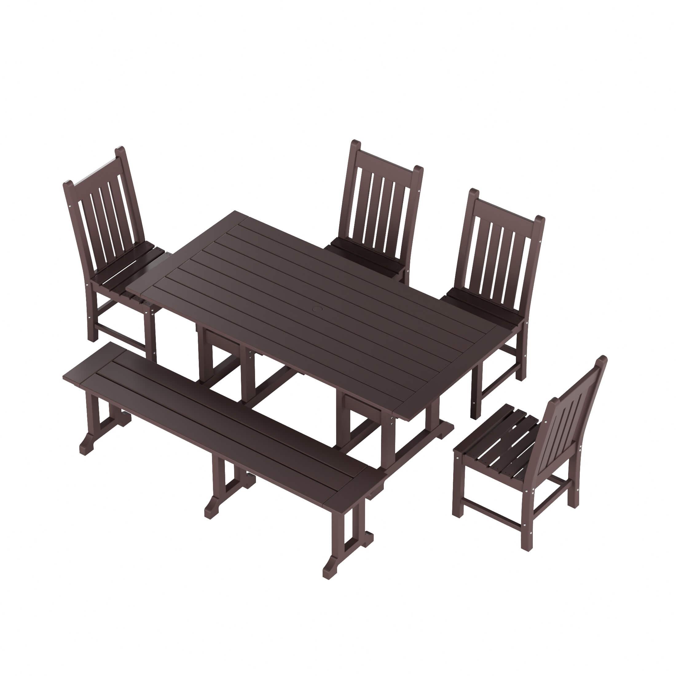 Paradise 6-Piece Dining Table Chair Set with Dining Bench - Costaelm