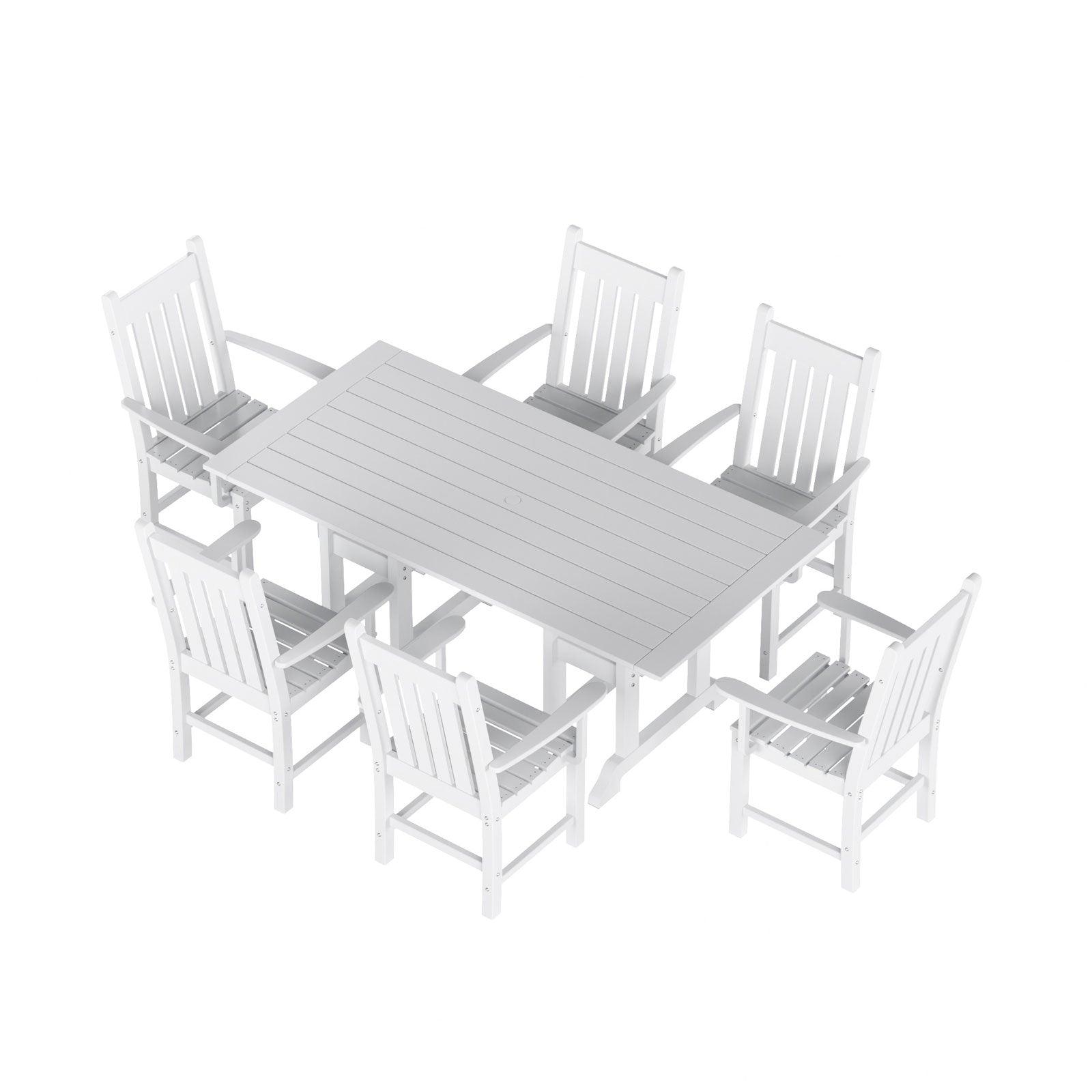 Paradise 7-Piece Square Trestle Arm Chair Outdoor Dinning Set - Costaelm
