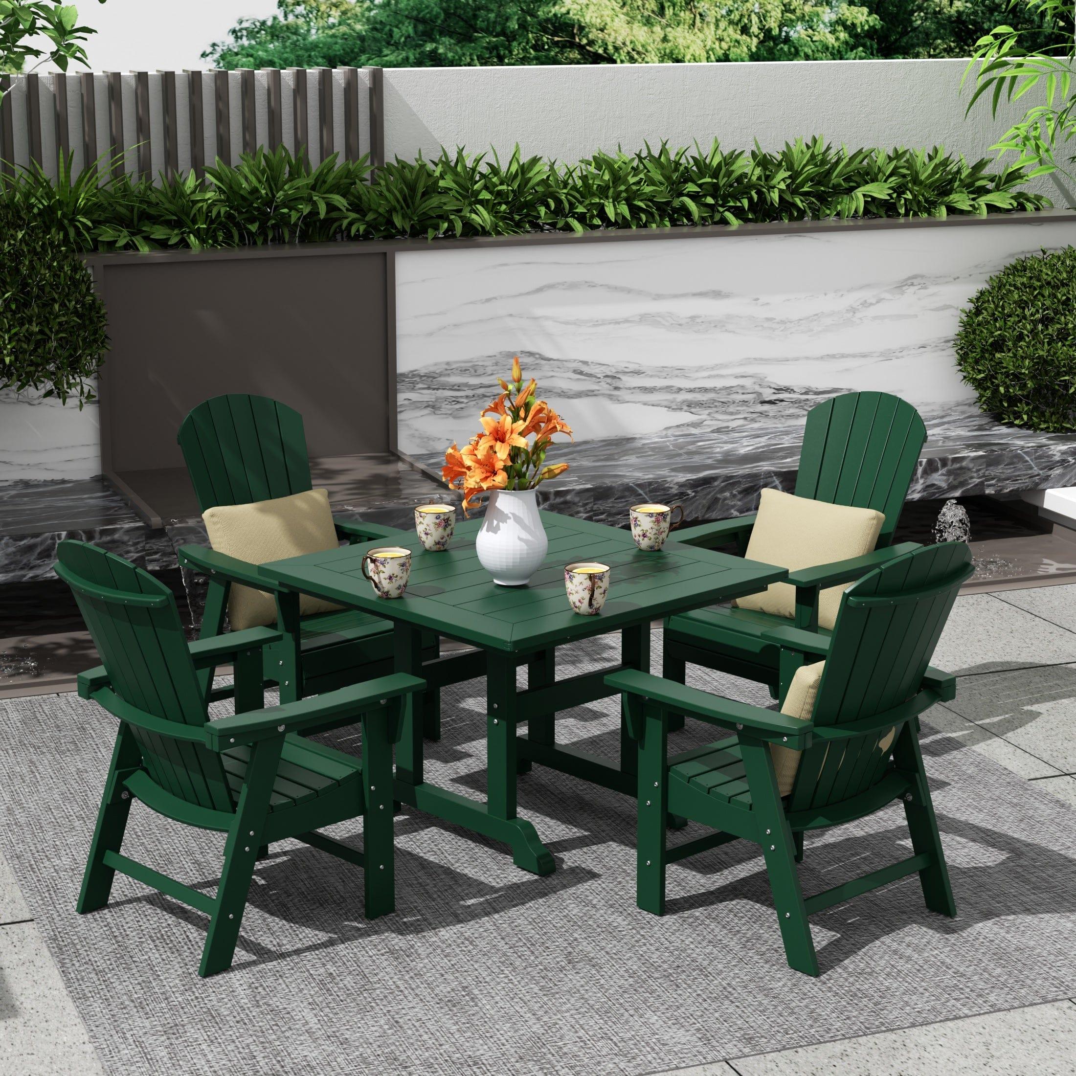 Portside 5 Piece Square Table Shell Back Adirondack Chair Dining Set - Costaelm