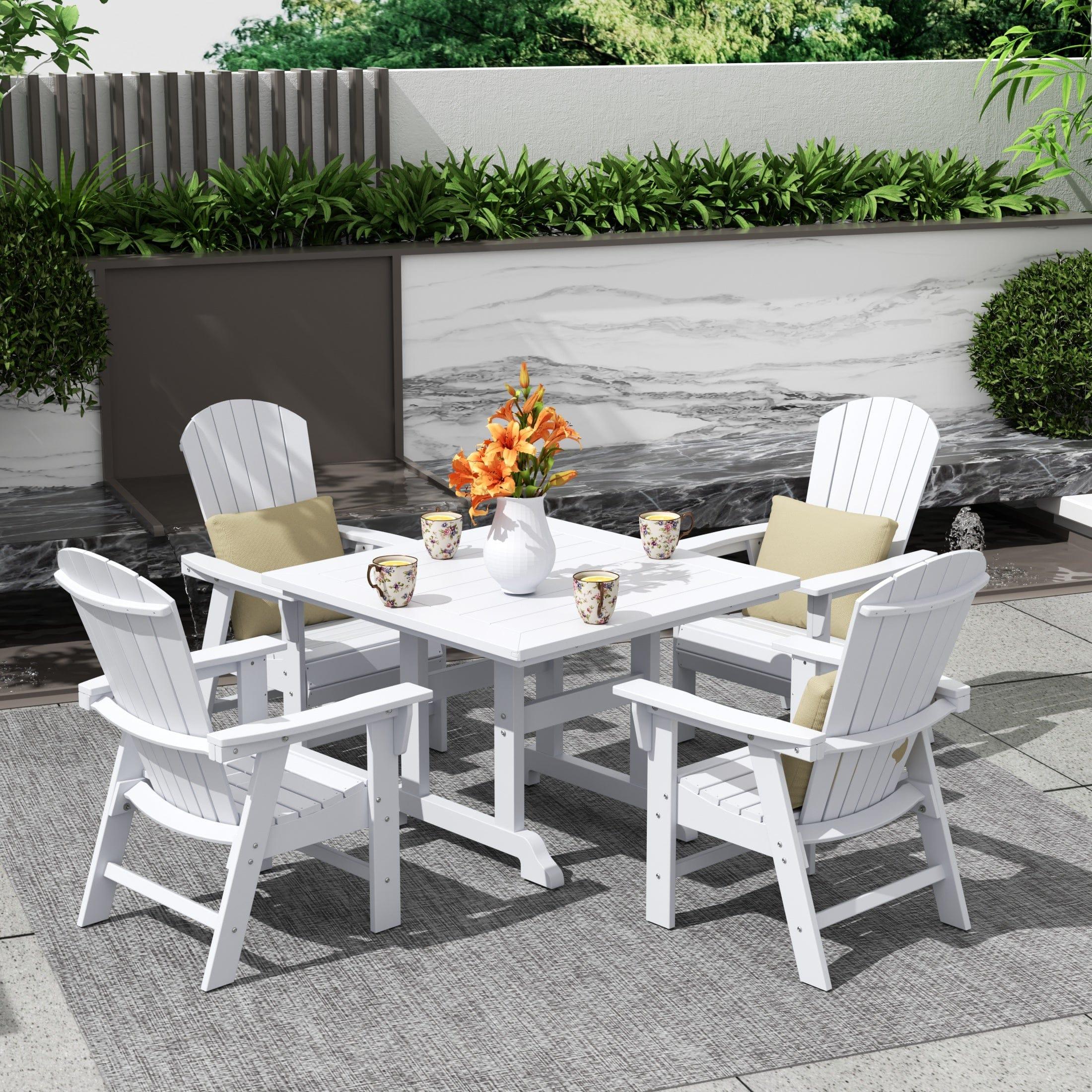 Portside 5 Piece Square Table Shell Back Adirondack Chair Dining Set - Costaelm