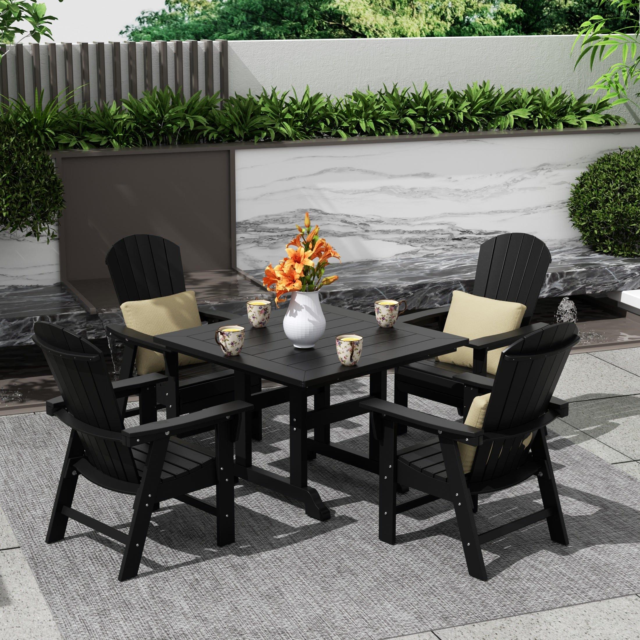 Portside 5 Piece Square Table Shell Back Adirondack Chair Dining Set - Costaelm