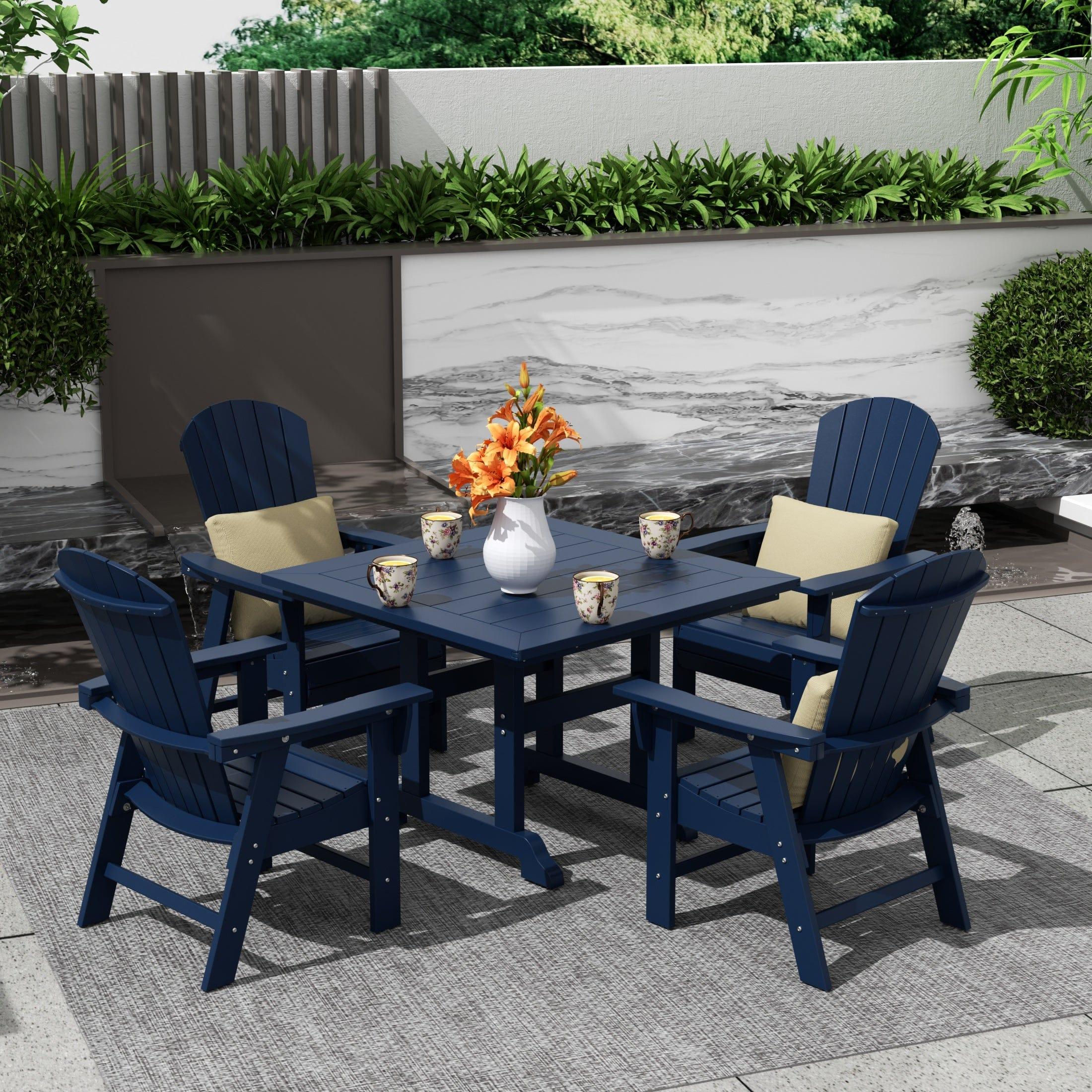 Portside 5 Piece Square Table Shell Back Adirondack Chair Dining Set - Costaelm