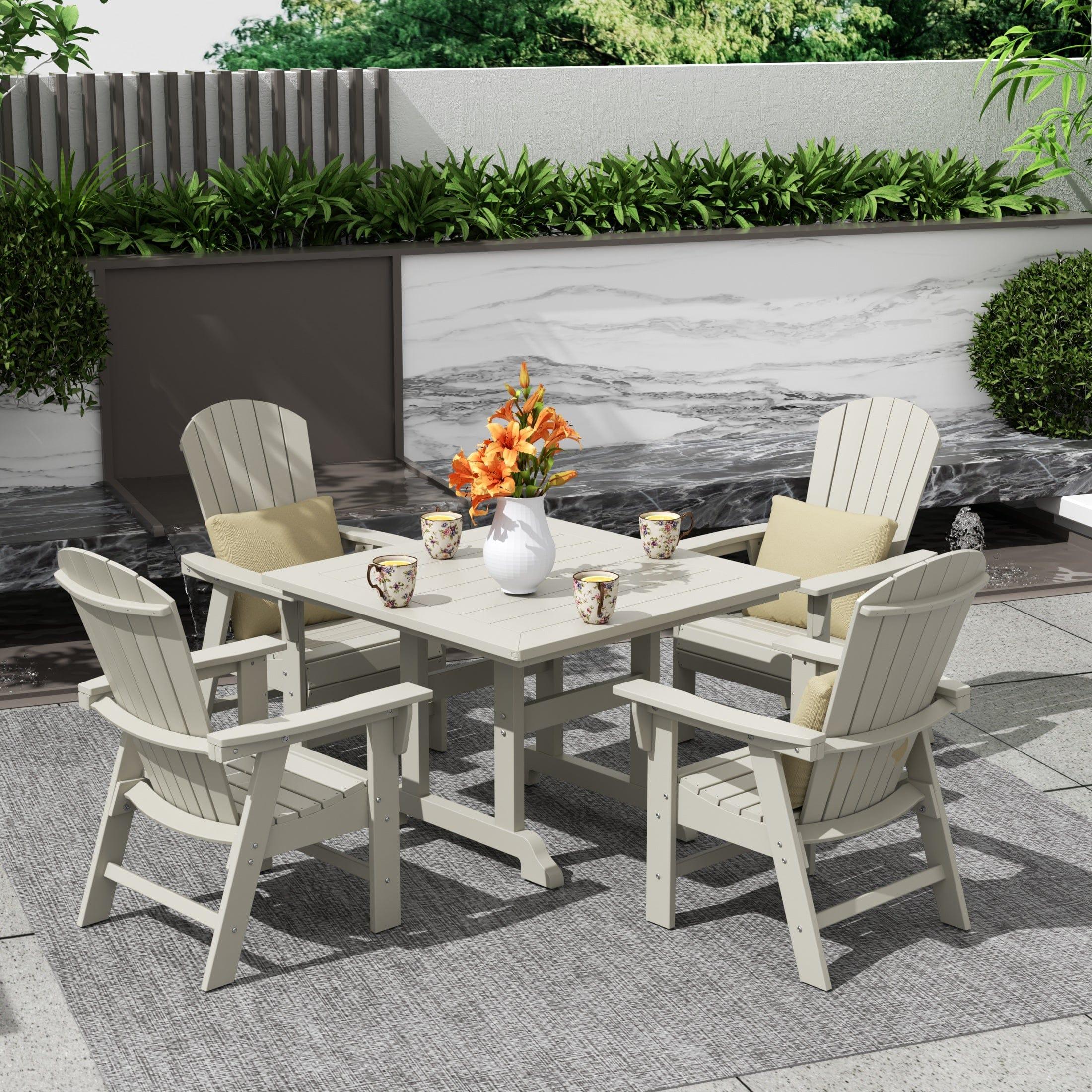 Portside 5 Piece Square Table Shell Back Adirondack Chair Dining Set - Costaelm