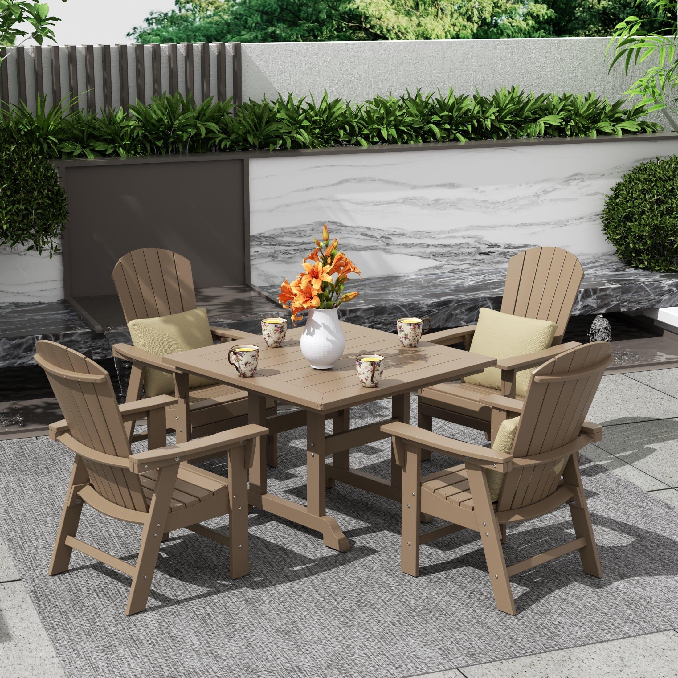Portside 5 Piece Square Table Shell Back Adirondack Chair Dining Set - Costaelm