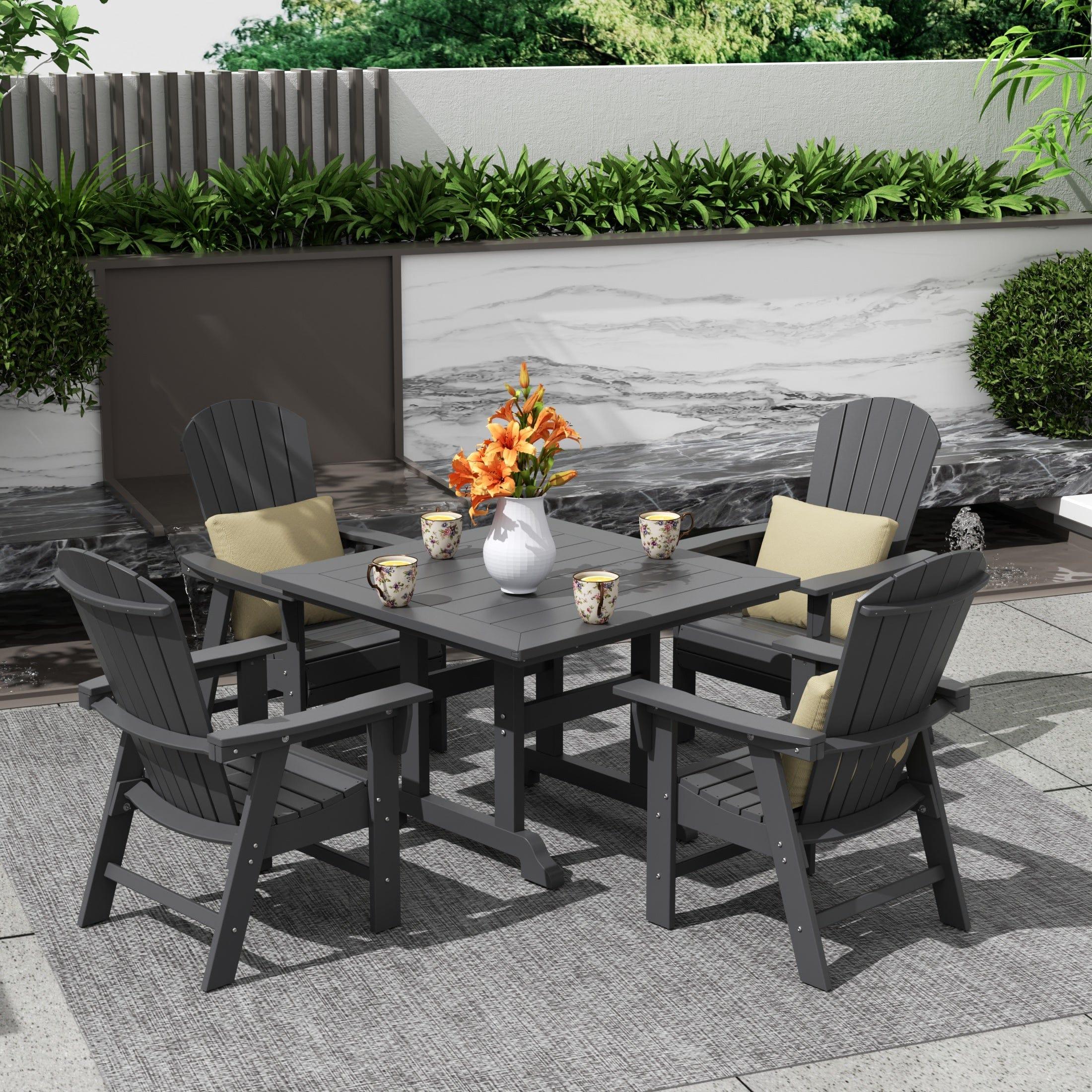 Portside 5 Piece Square Table Shell Back Adirondack Chair Dining Set - Costaelm