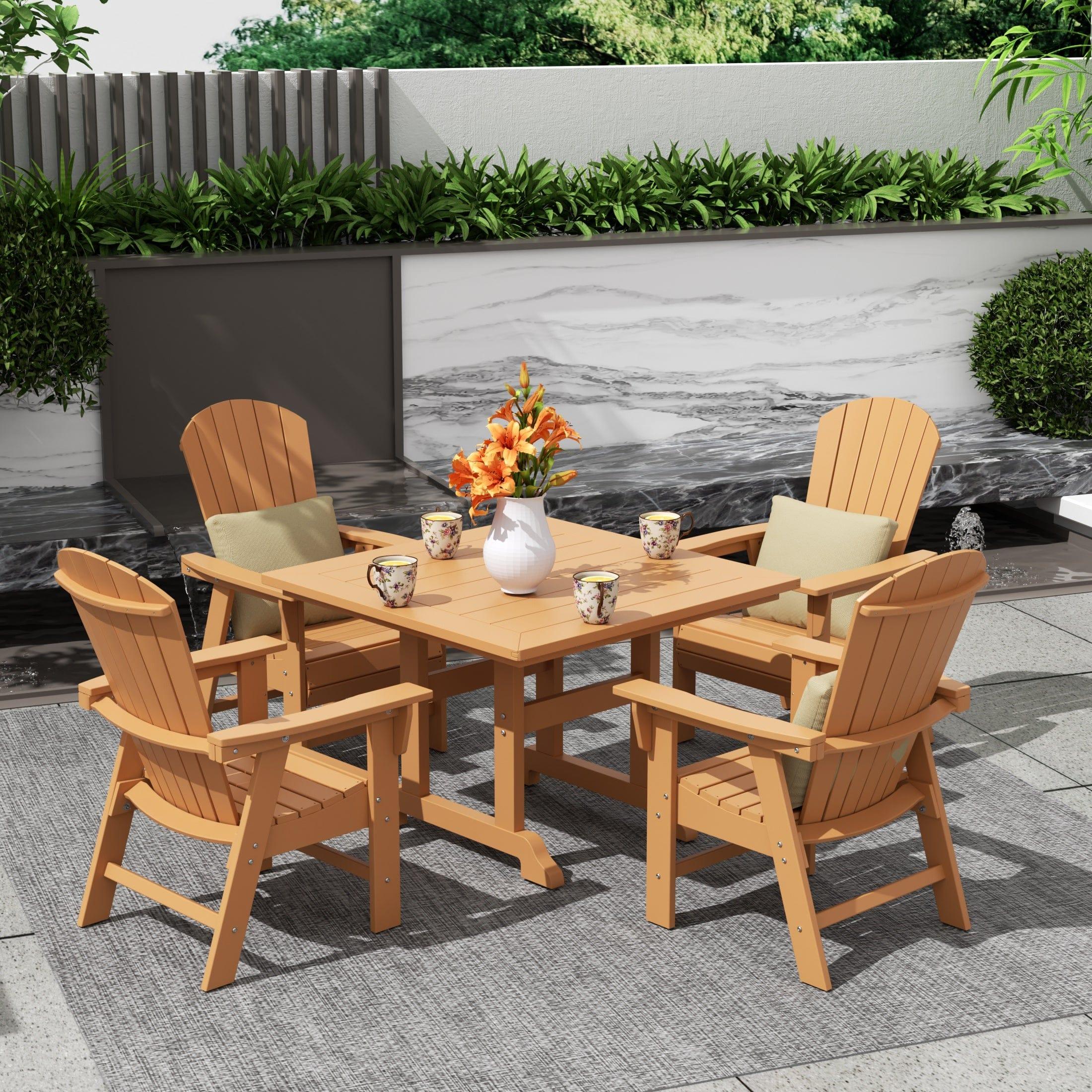 Portside 5 Piece Square Table Shell Back Adirondack Chair Dining Set - Costaelm