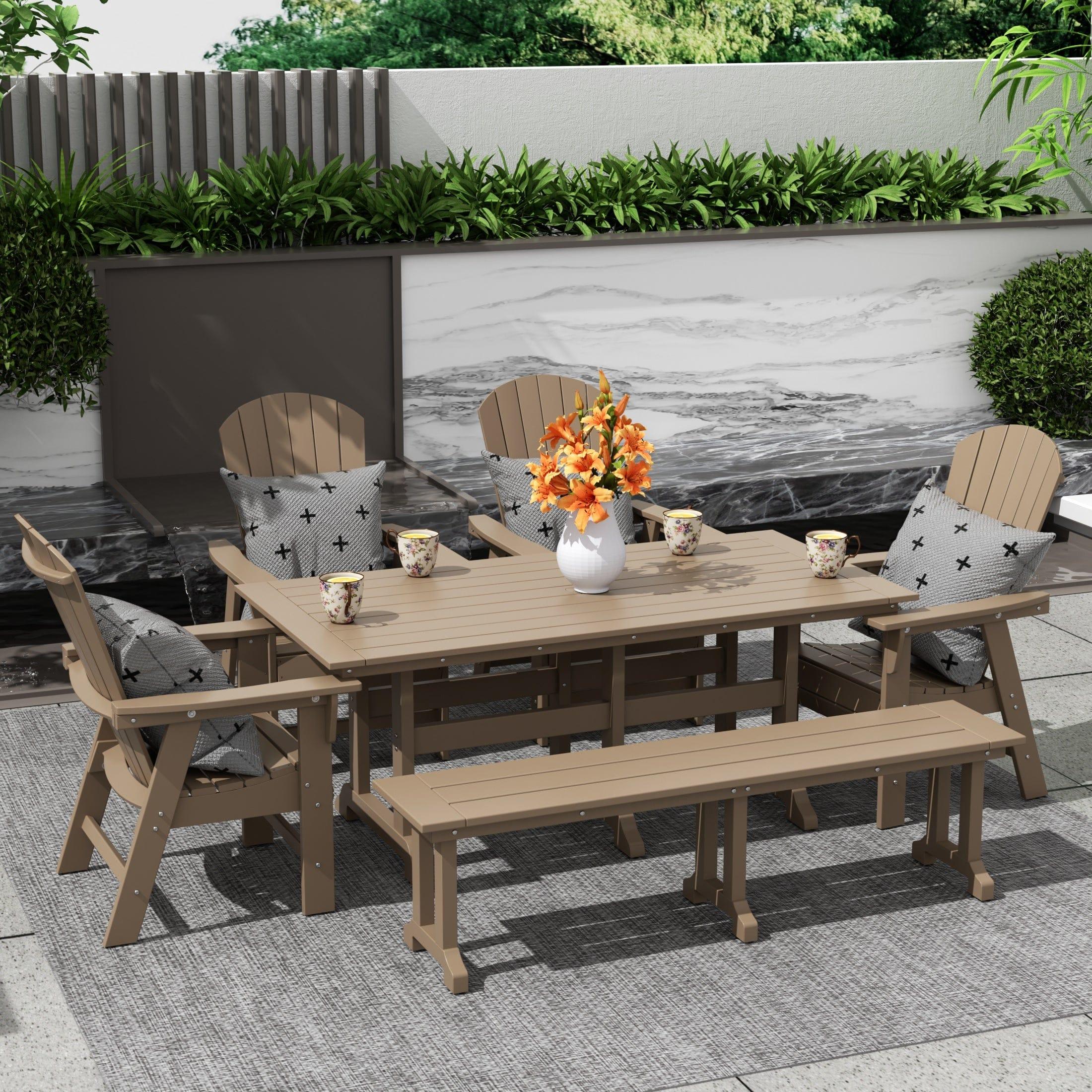 Portside 6 Piece Dining Table Shell Back Adirondack Chair and Bench Set - Costaelm