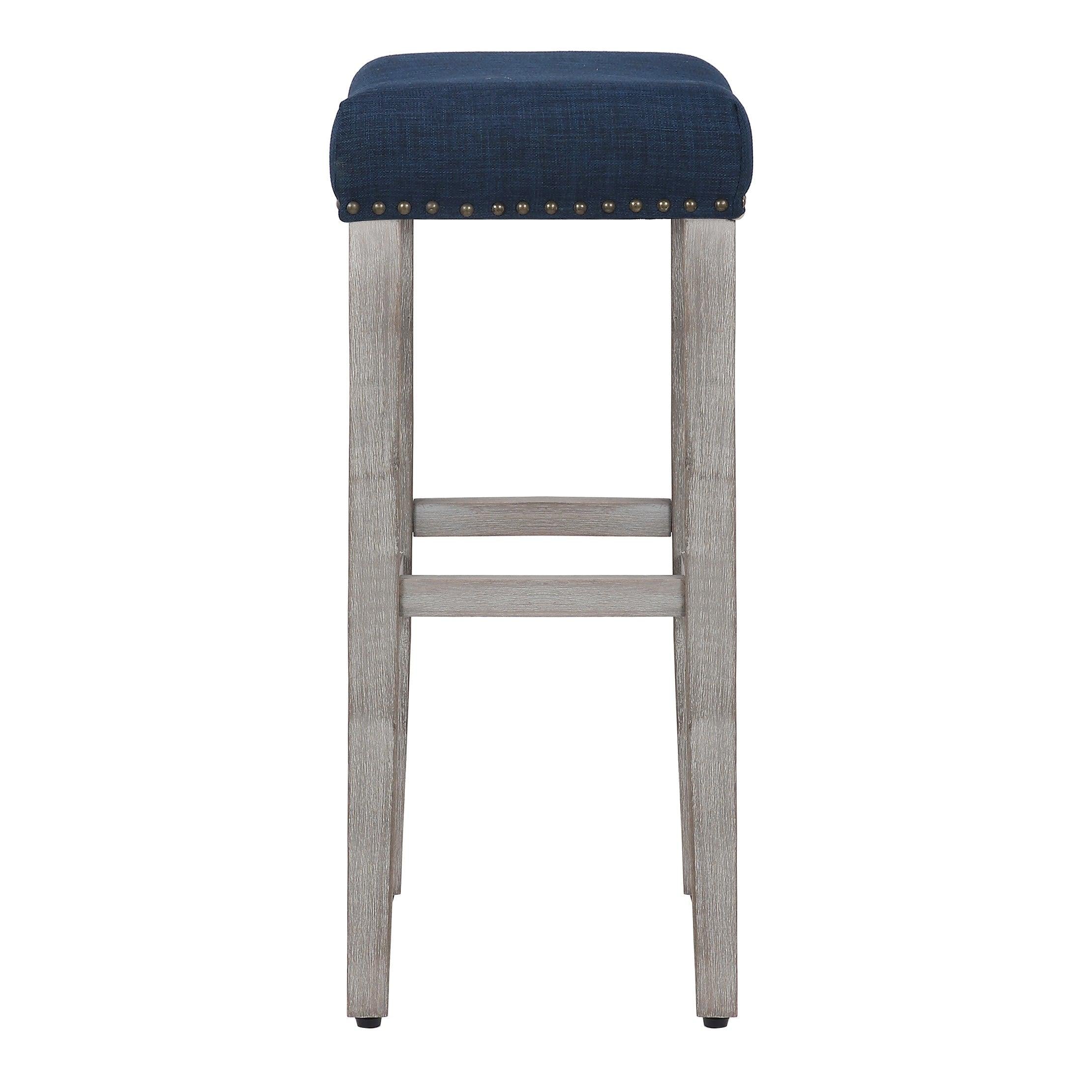 Costaelm 29" Inch Upholstered Backless Saddle Seat Counter Stool, Antique Gray/Navy Blue