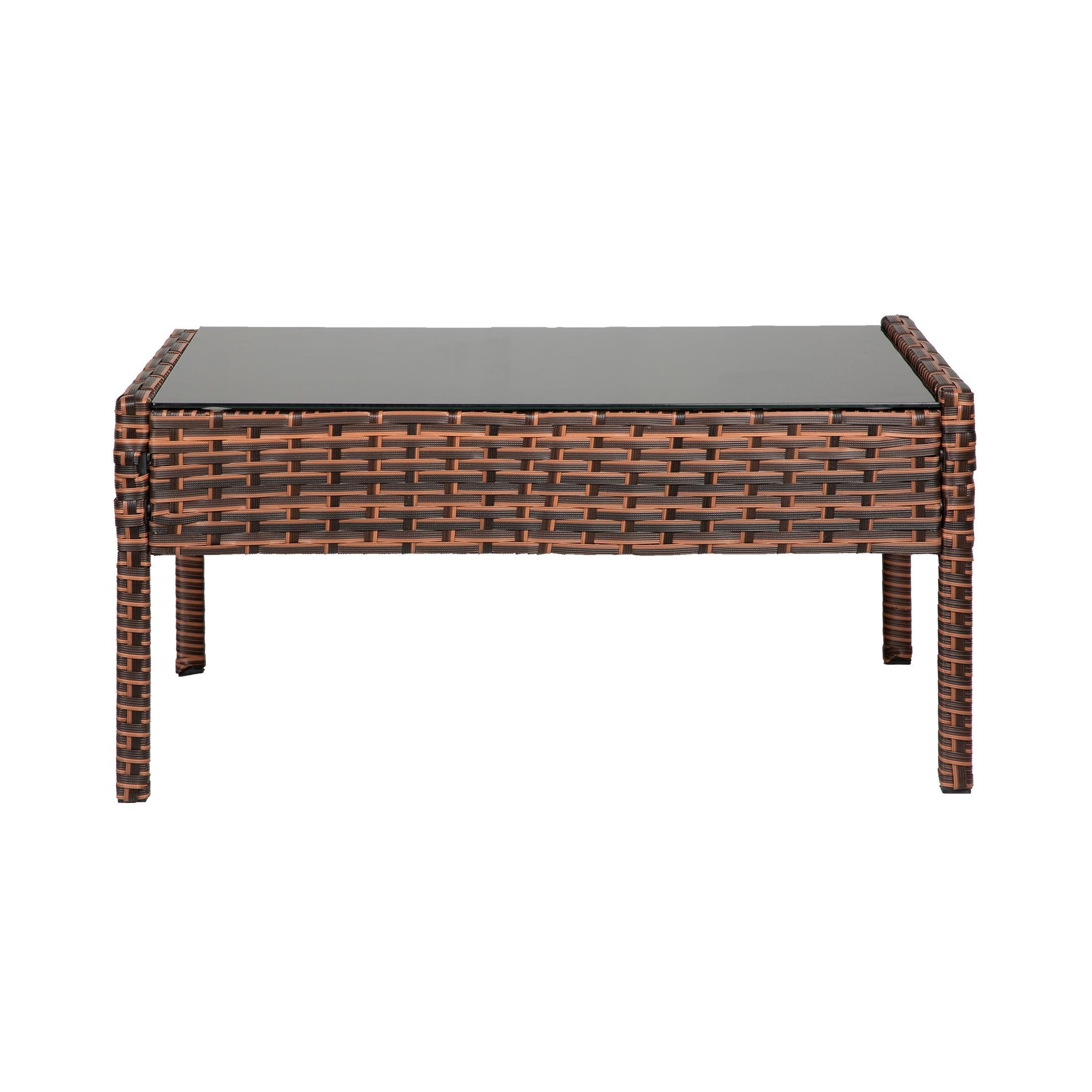 SOLANO 4-Piece Modern Rattan Wicker Conversation Sofa Set, Brown/Beige