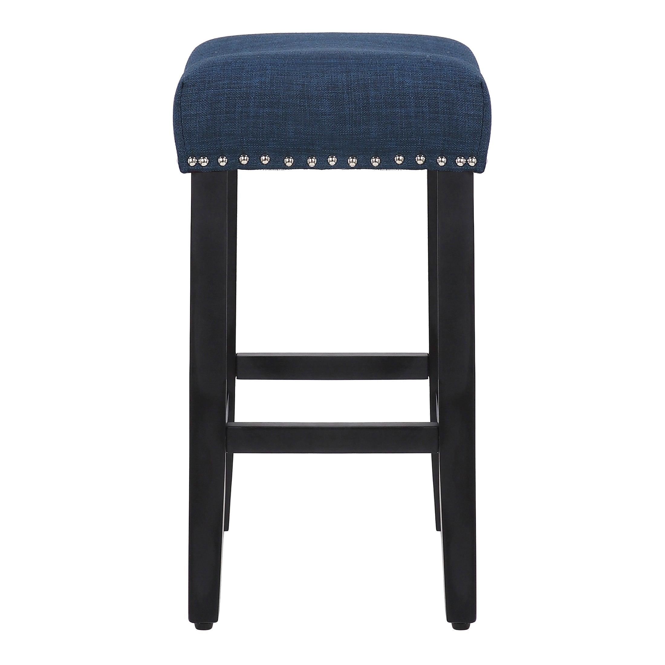 Mission 24" Upholstered Saddle Seat Barstool, Navy Blue