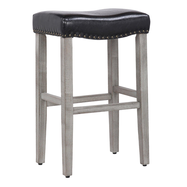 Costaelm 29" Inch Upholstered Backless Saddle Seat Counter Stool, Antique Gray/Leather