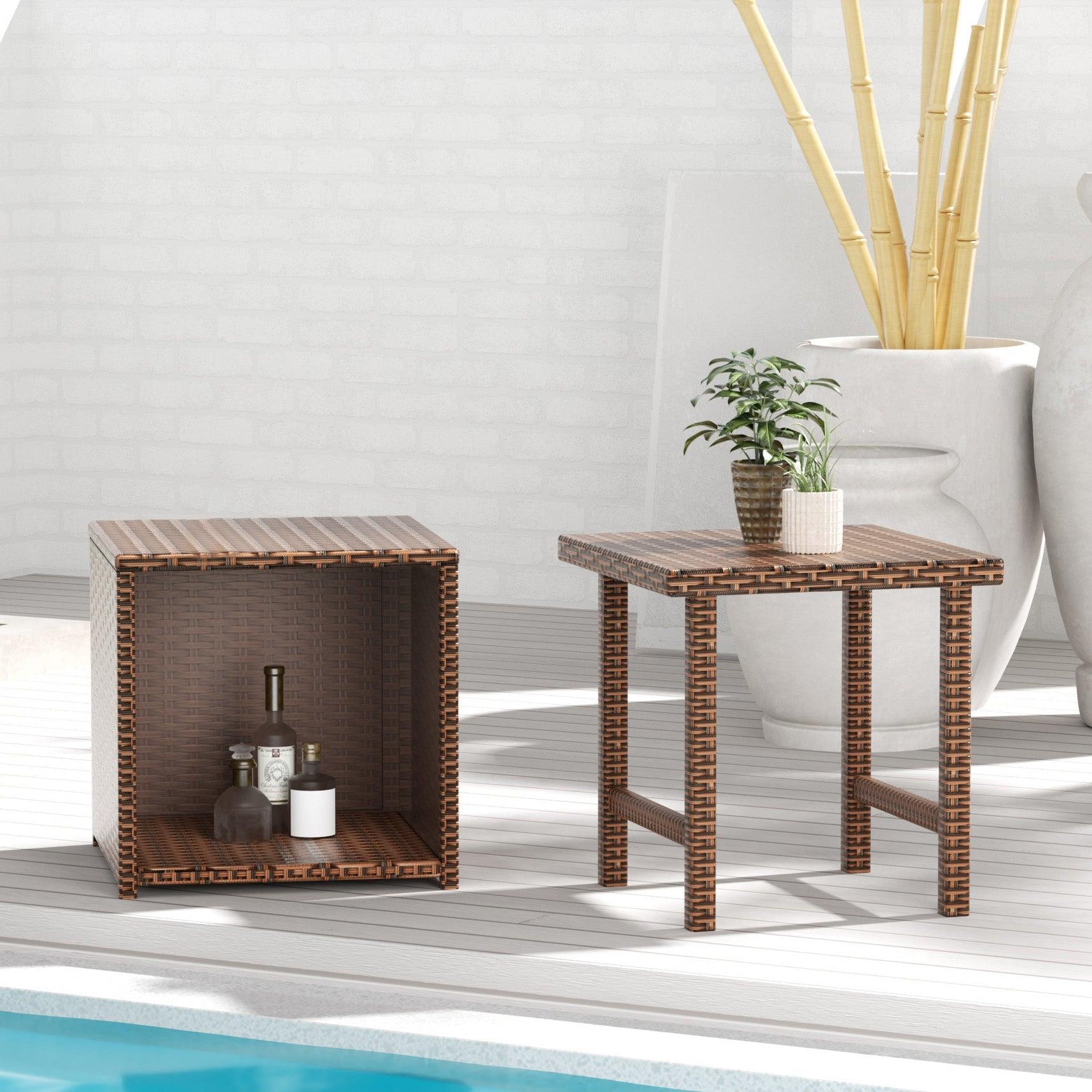 Wynston 2-Pieces Set Cube Ottoman with  Square Side Table - Costaelm