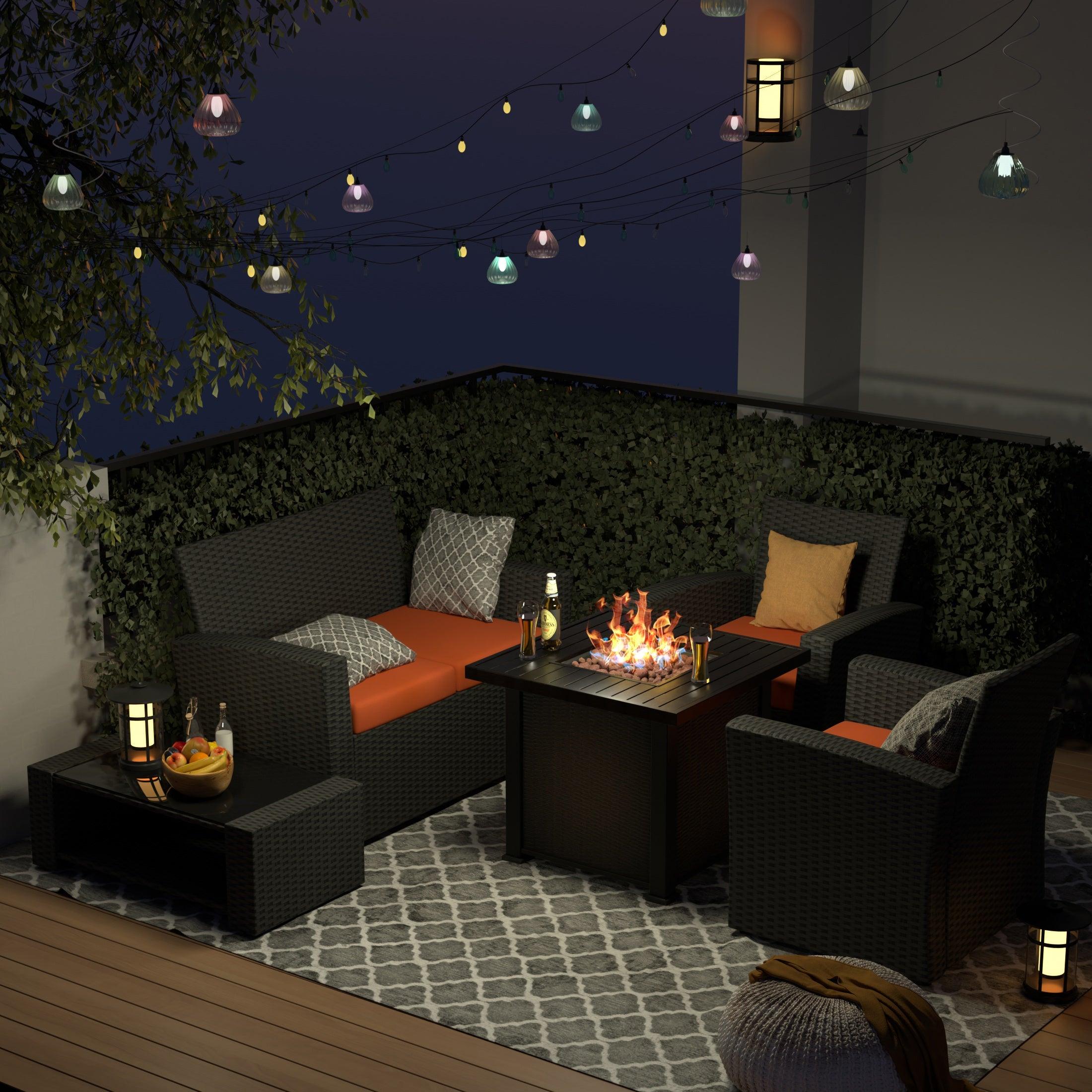 Wynston 4-Piece Conversation Outdoor Patio Sofa Set with Square Fire Pit Table