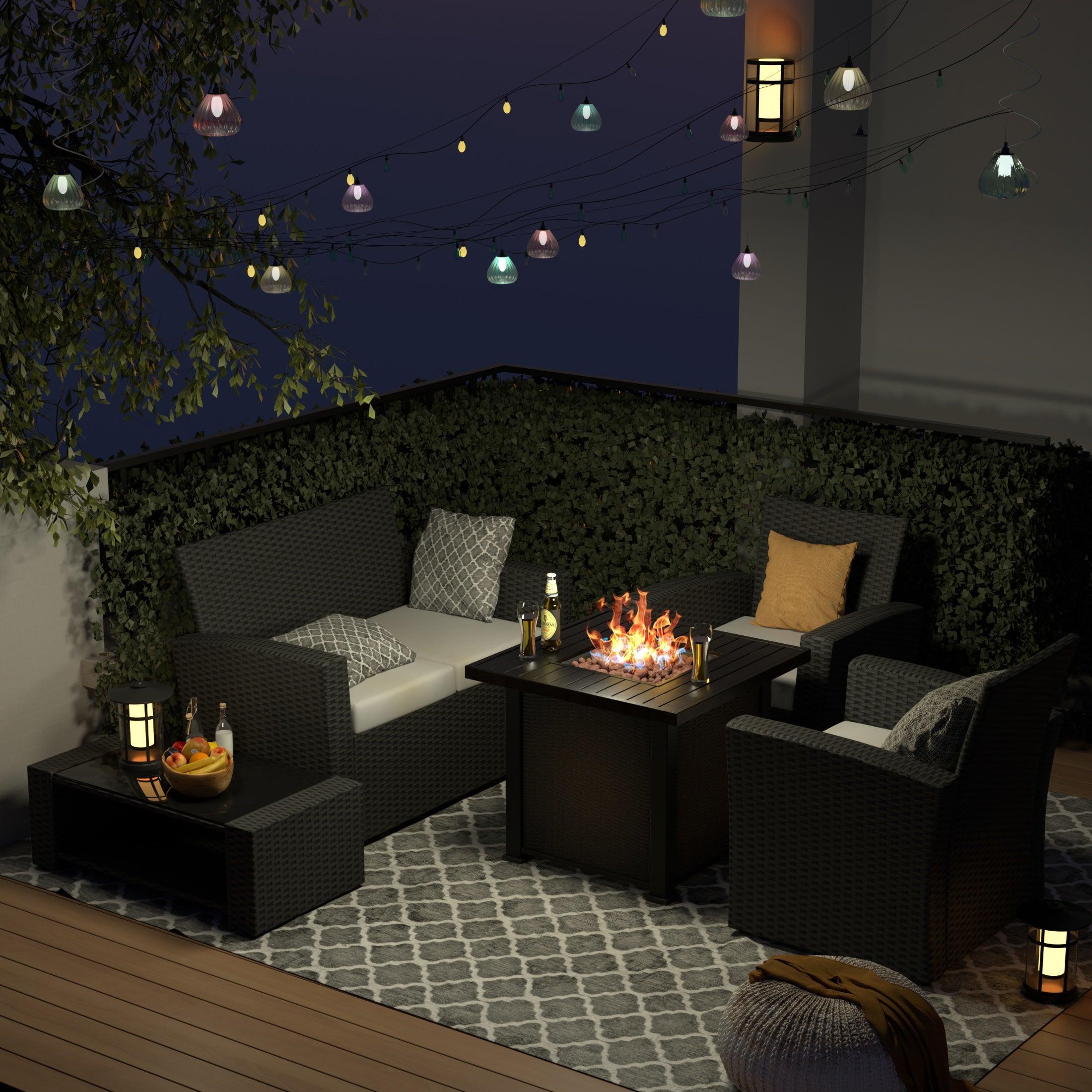 Wynston 4-Piece Conversation Outdoor Patio Sofa Set with Square Fire Pit Table