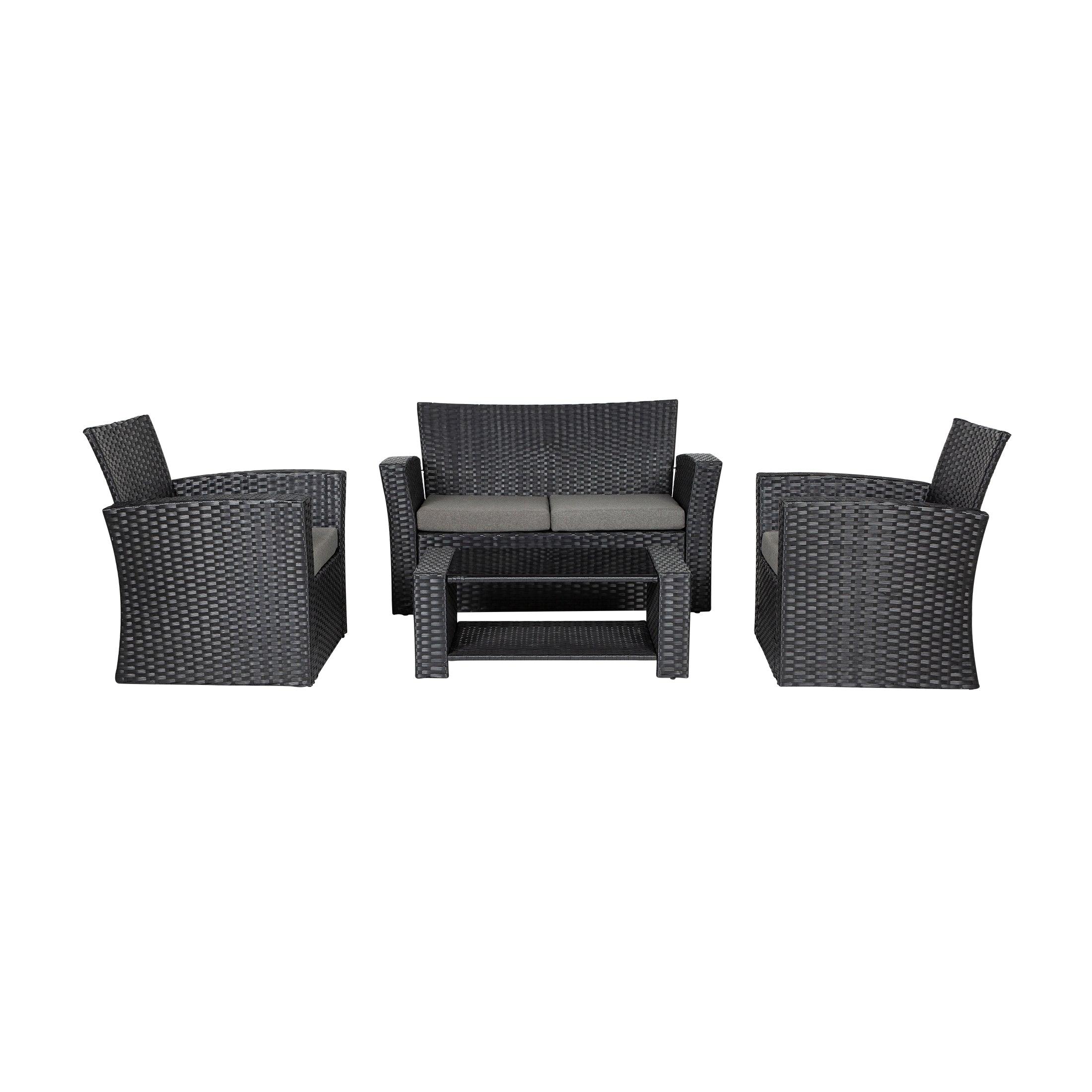 Wynston 4-Piece Conversation Outdoor Patio Sofa Set with Square Fire Pit Table