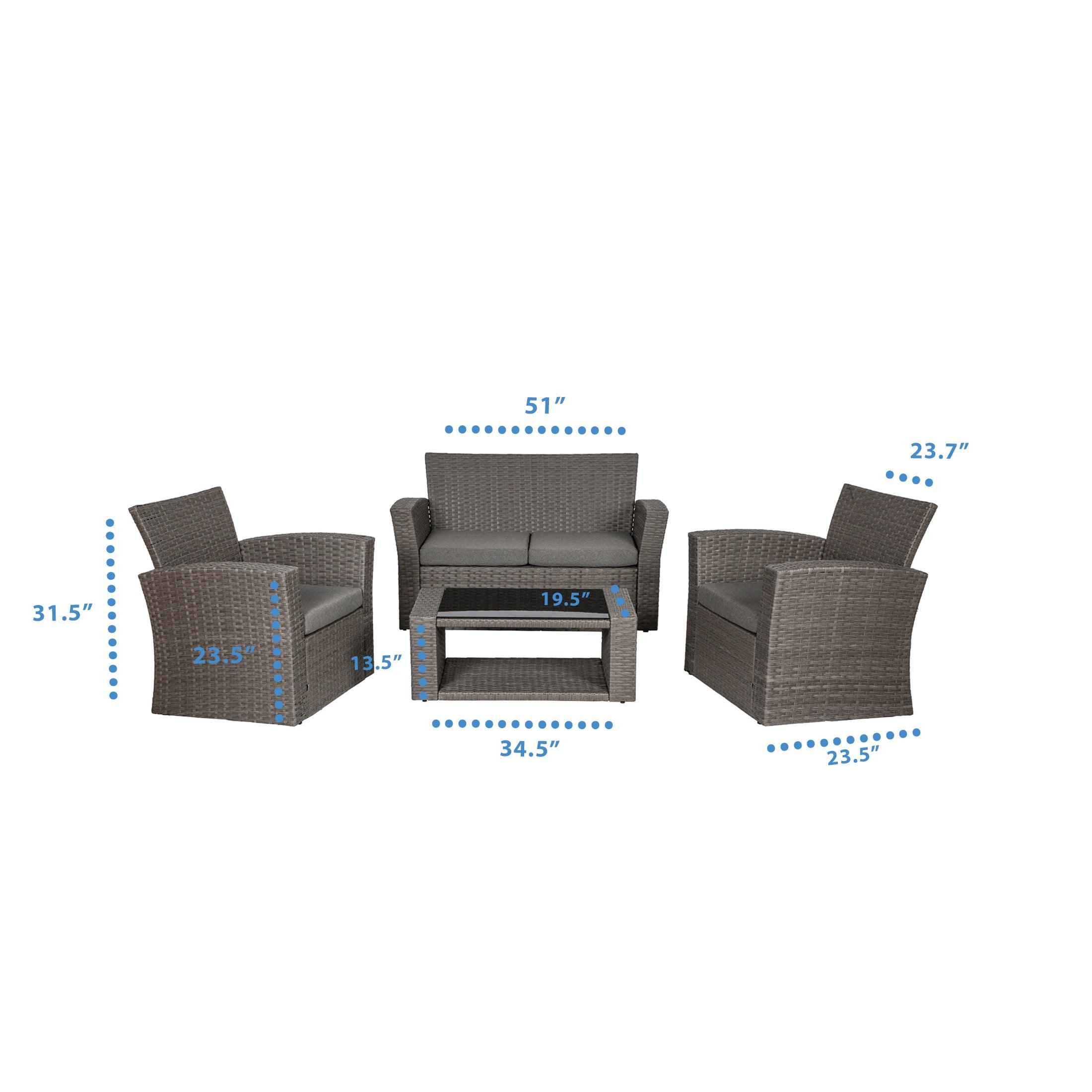 Wynston 4-Piece Outdoor Patio Conversation Set Black PE Rattan Wicker - Costaelm